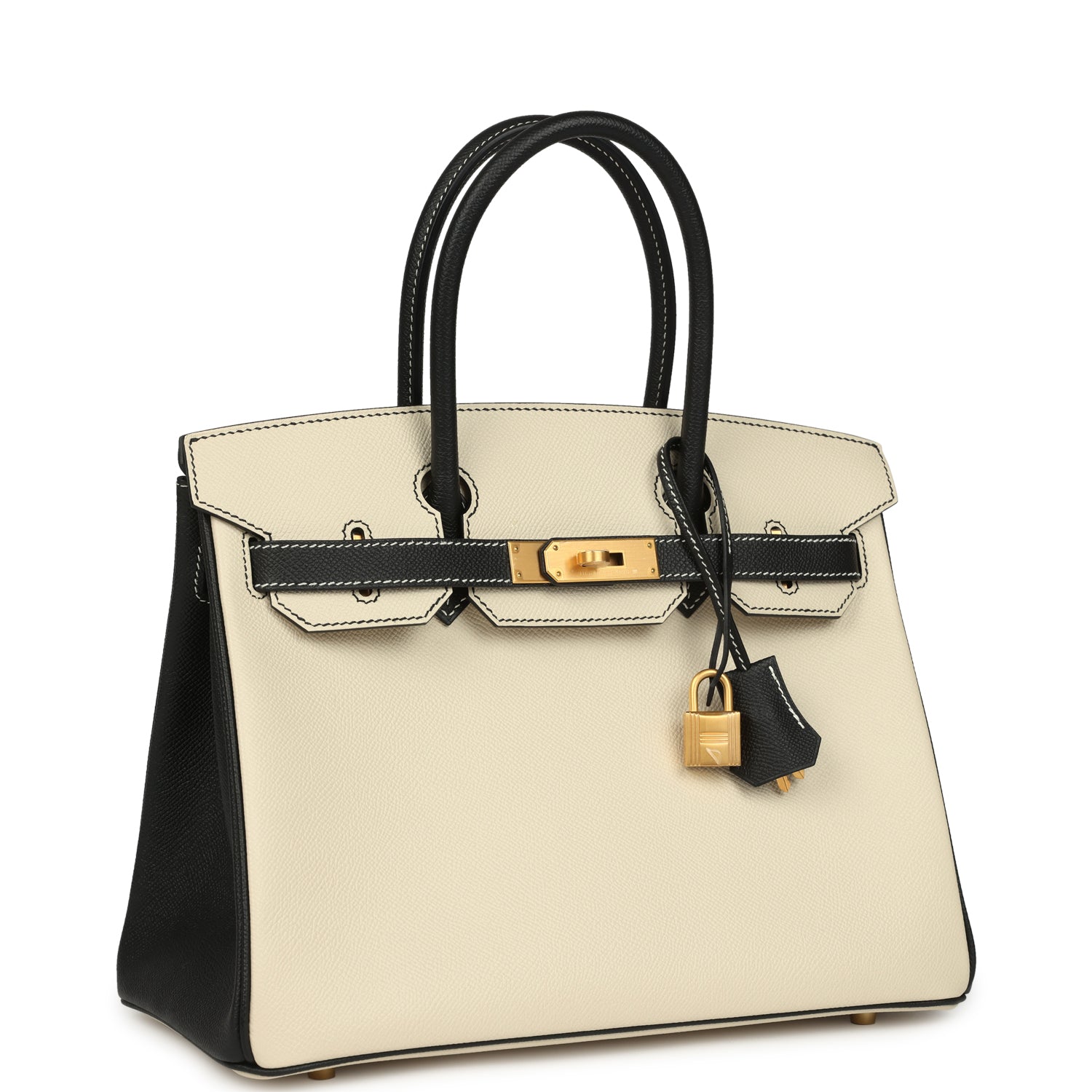 Birkin 30 Craie and Black Epsom Brushed Gold Hardware Bag