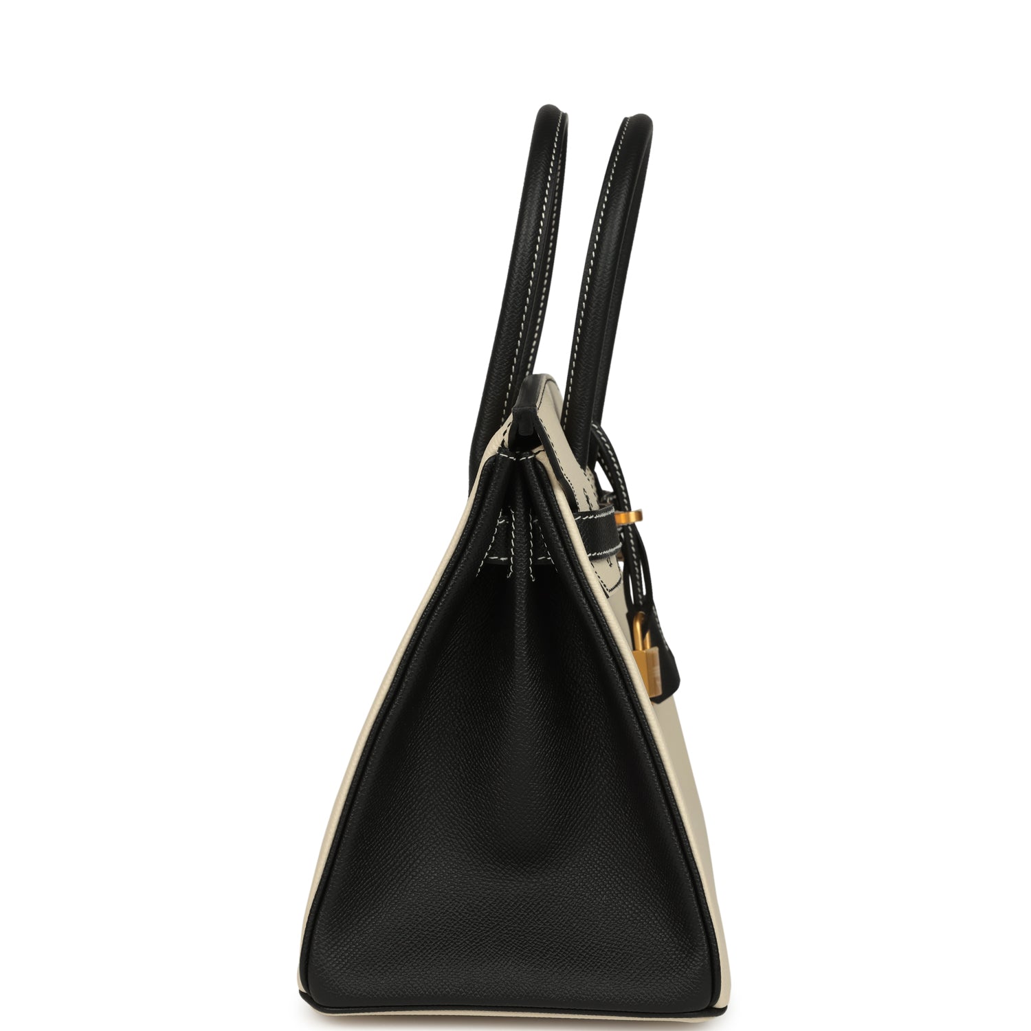 Birkin 30 Craie and Black Epsom Brushed Gold Hardware Bag