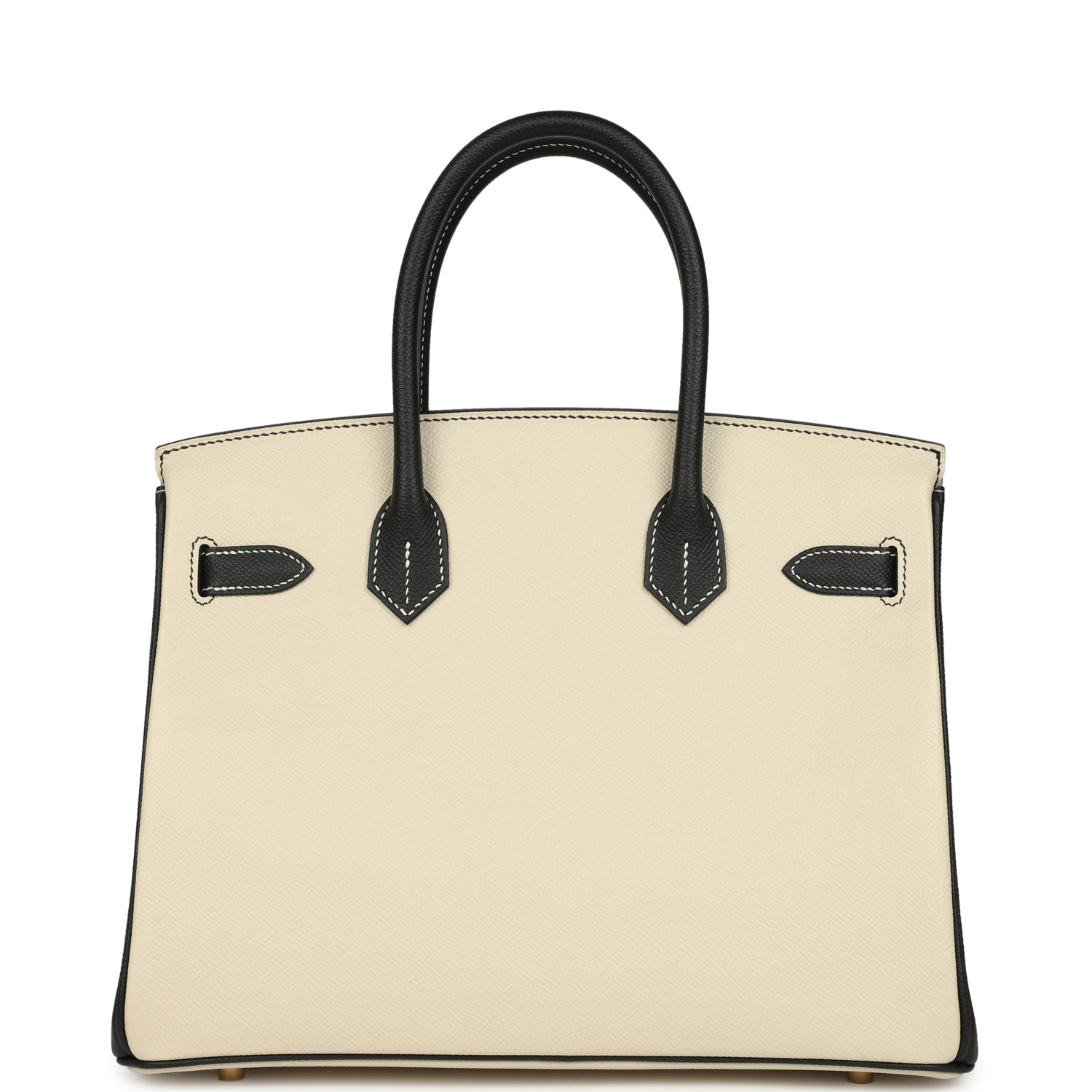 Birkin 30 Craie and Black Epsom Brushed Gold Hardware Bag