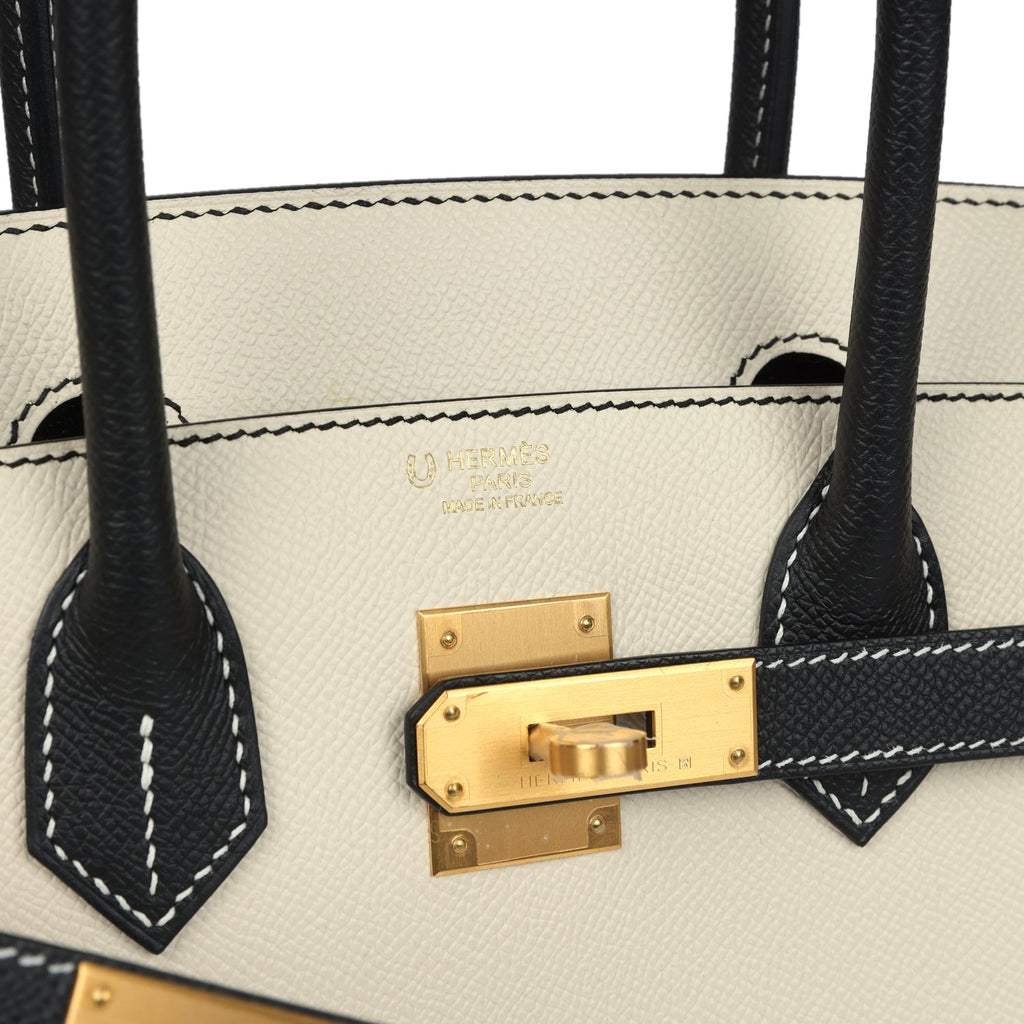 Birkin 30 Craie and Black Epsom Brushed Gold Hardware Bag