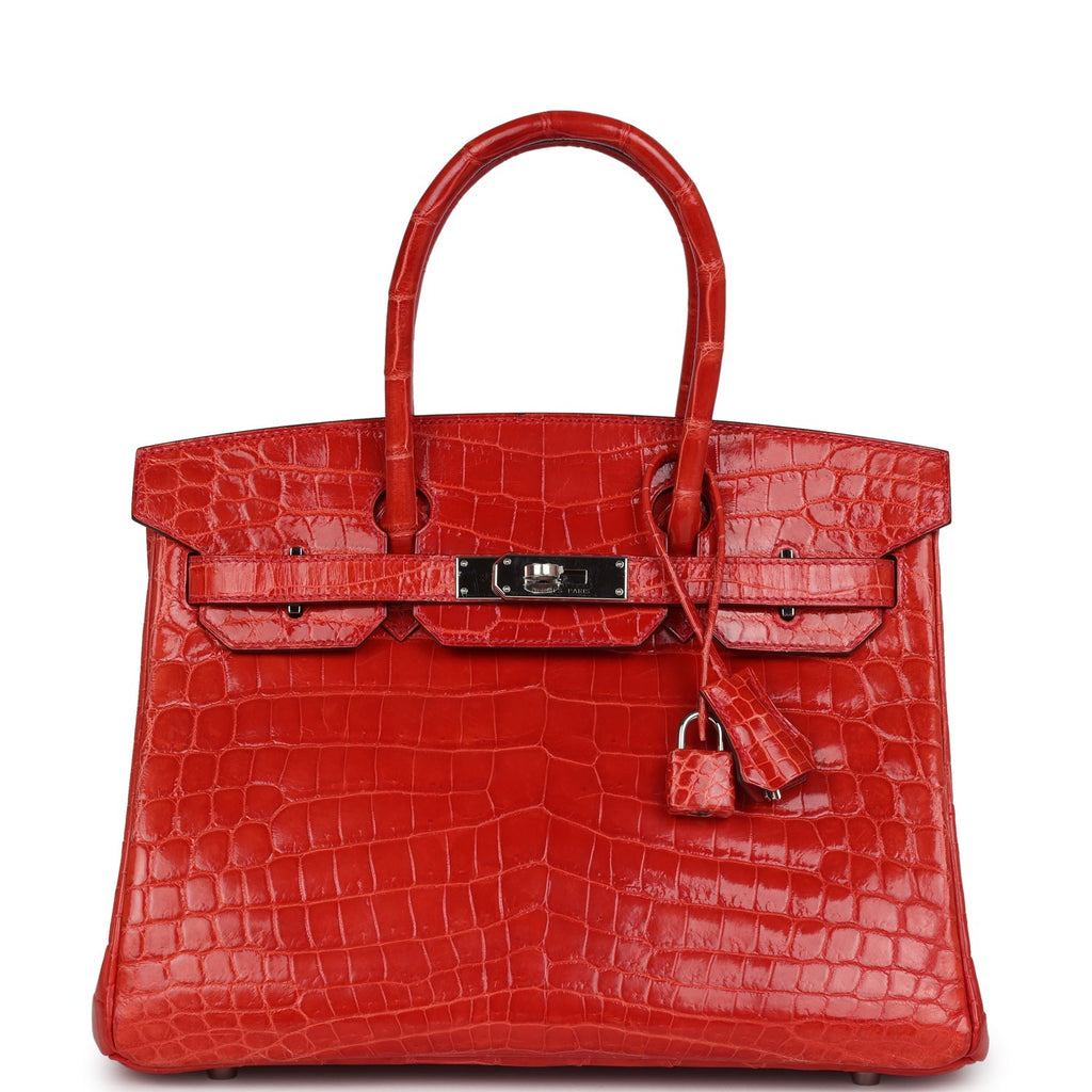 Birkin 30 Geranium Shiny Niloticus Crocodile Palladium Hardware Bag