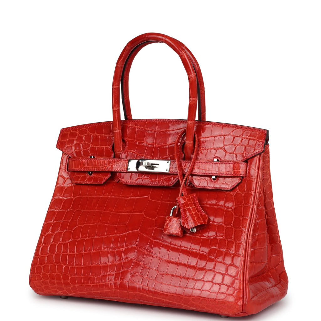 Birkin 30 Geranium Shiny Niloticus Crocodile Palladium Hardware Bag
