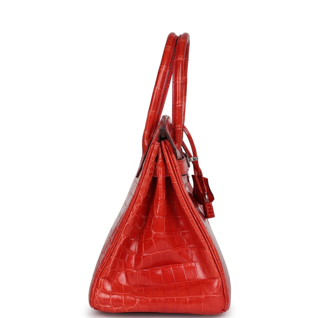 Birkin 30 Geranium Shiny Niloticus Crocodile Palladium Hardware Bag