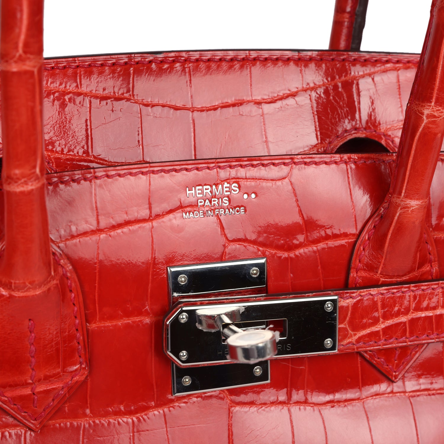 Birkin 30 Geranium Shiny Niloticus Crocodile Palladium Hardware Bag