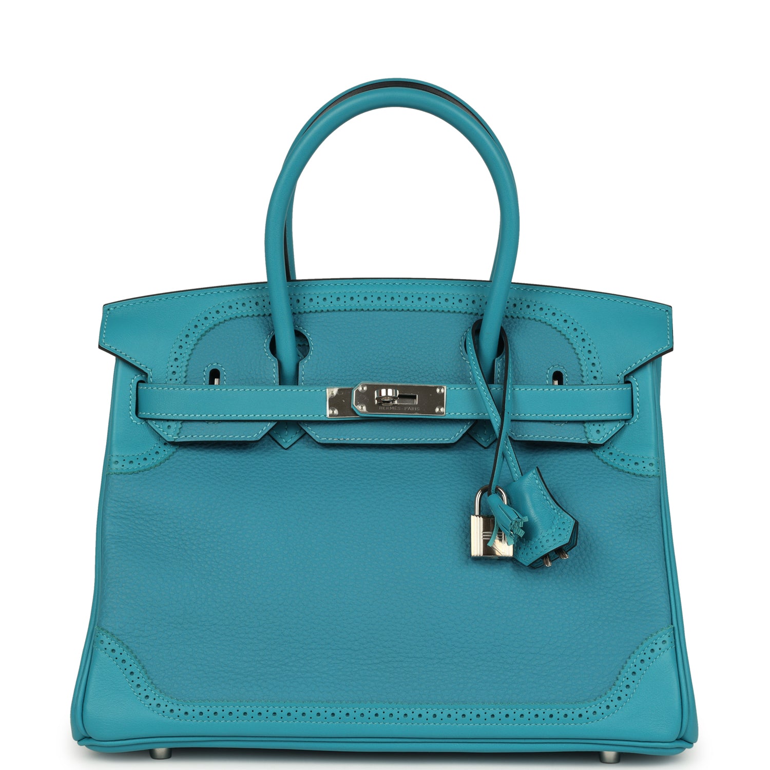 Birkin 30 Ghillies Turquoise Togo and Swift Palladium Hardware Bag