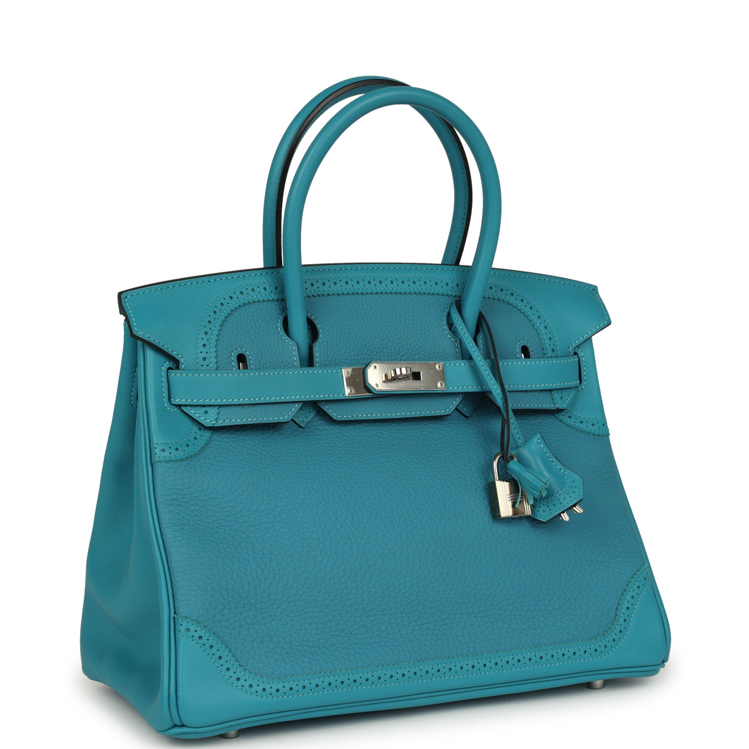 Birkin 30 Ghillies Turquoise Togo and Swift Palladium Hardware Bag