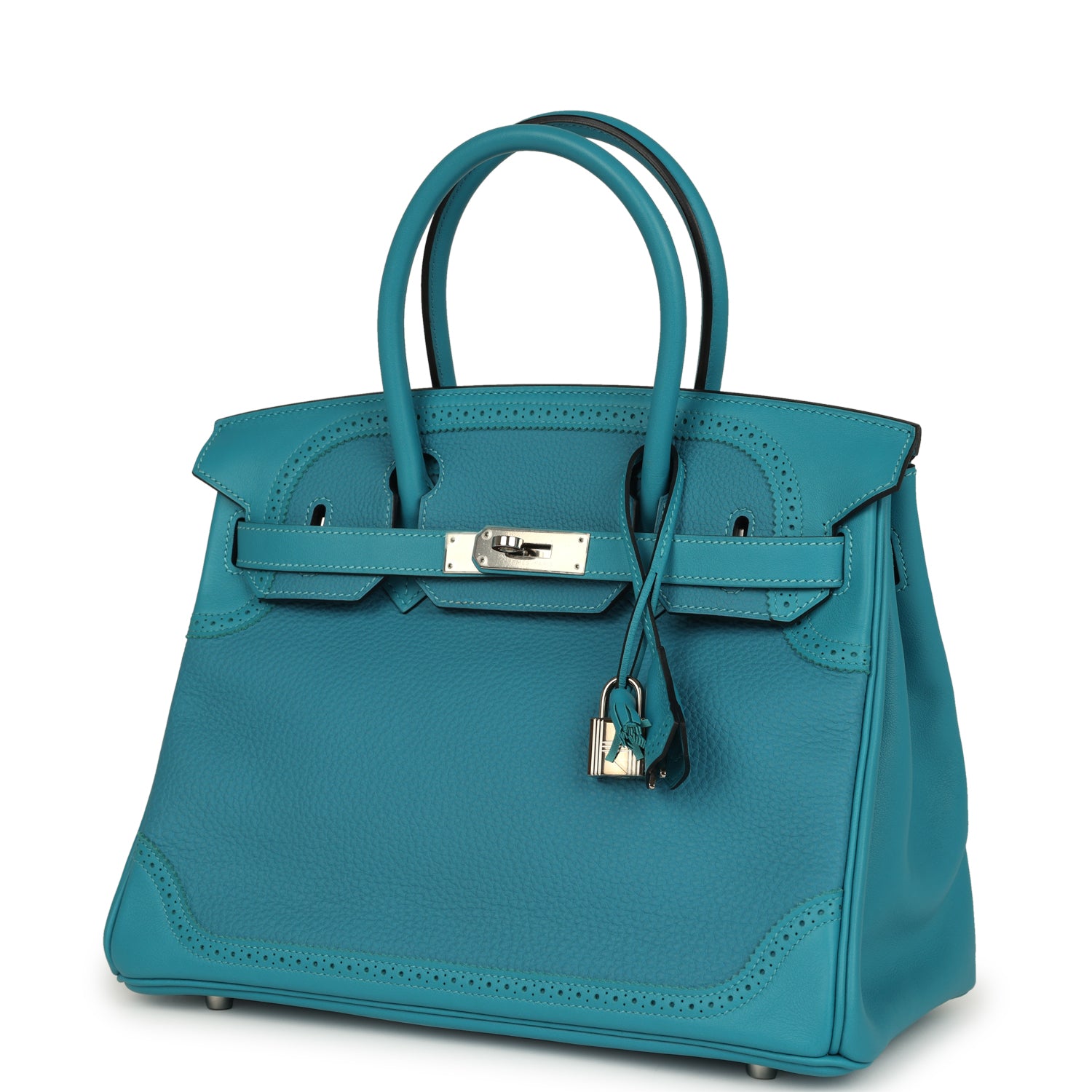 Birkin 30 Ghillies Turquoise Togo and Swift Palladium Hardware Bag