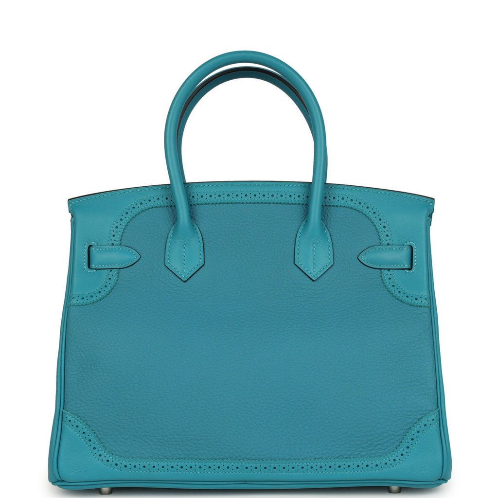 Birkin 30 Ghillies Turquoise Togo and Swift Palladium Hardware Bag