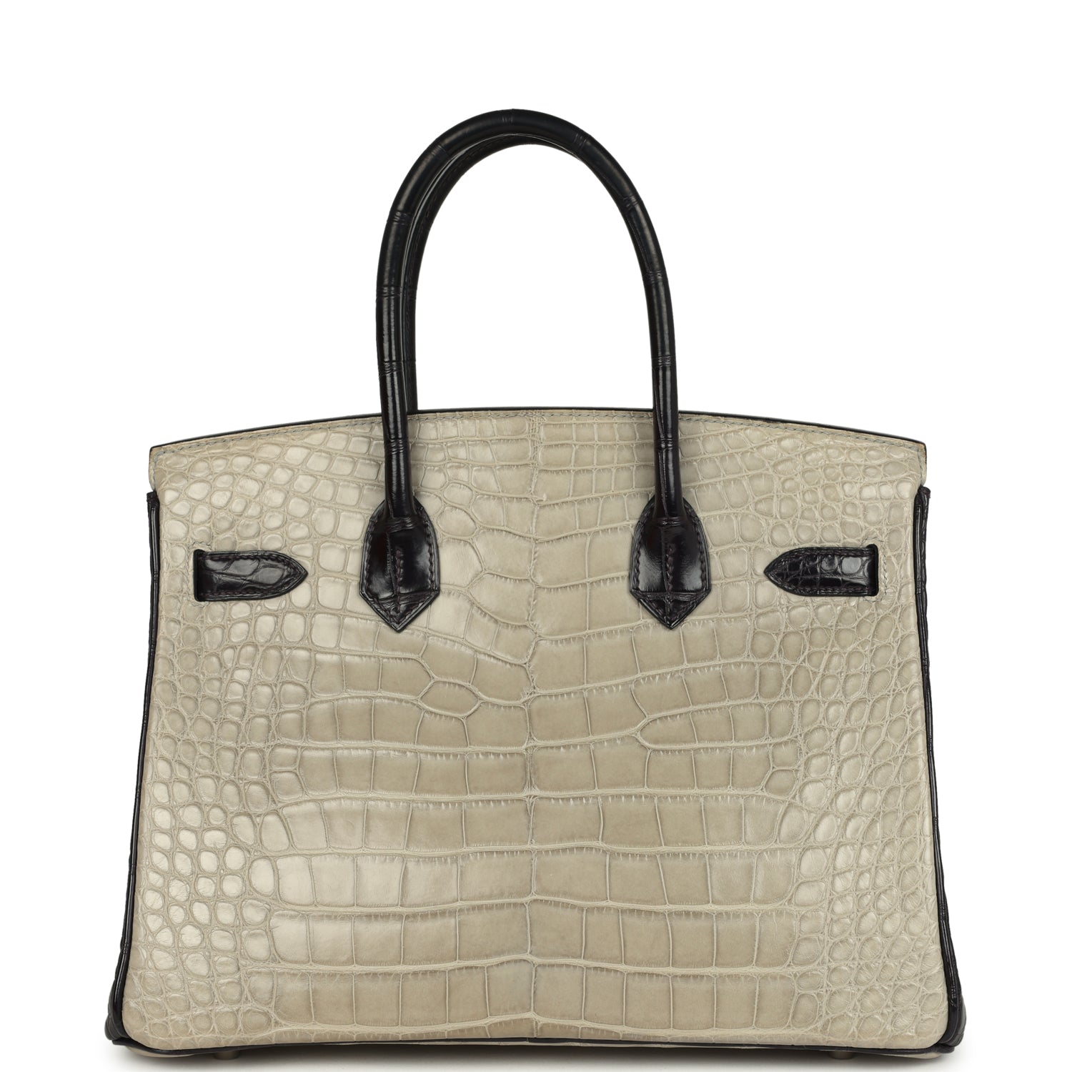 Birkin 30 Gris Perle and Prunoir Matte Alligator Brushed Palladium Hardware Bag