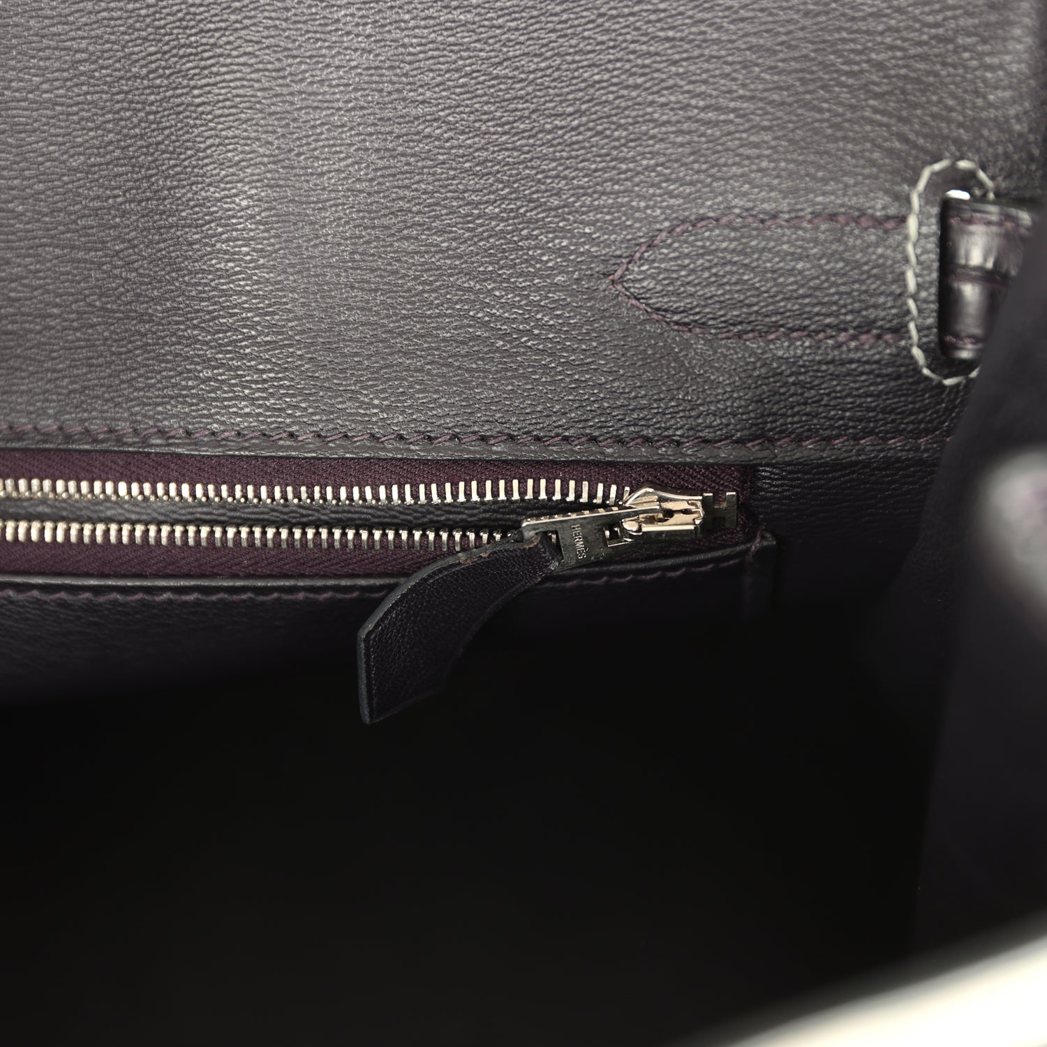 Birkin 30 Gris Perle and Prunoir Matte Alligator Brushed Palladium Hardware Bag