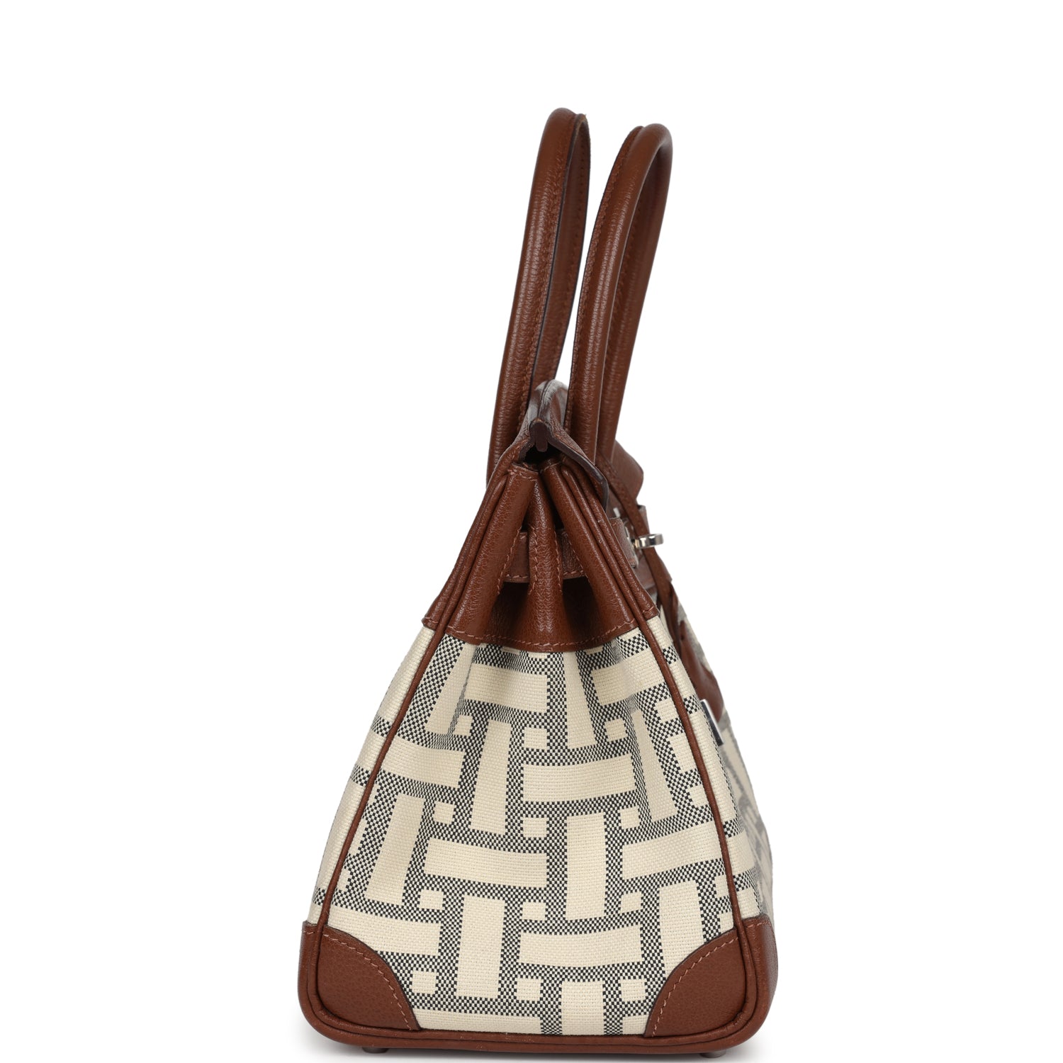 Birkin 30 Marron D'Inde Buffalo and Mosaique Canvas Palladium Hardware Bag