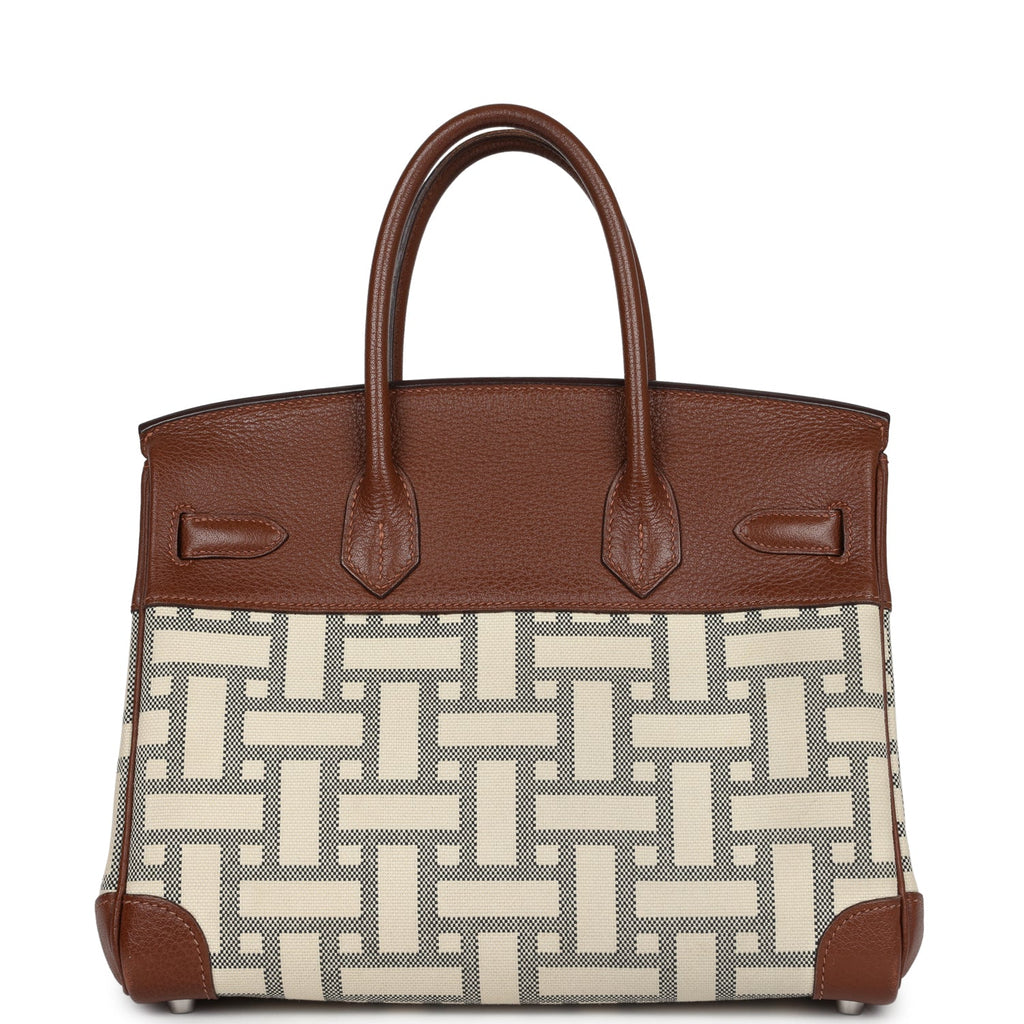 Birkin 30 Marron D'Inde Buffalo and Mosaique Canvas Palladium Hardware Bag