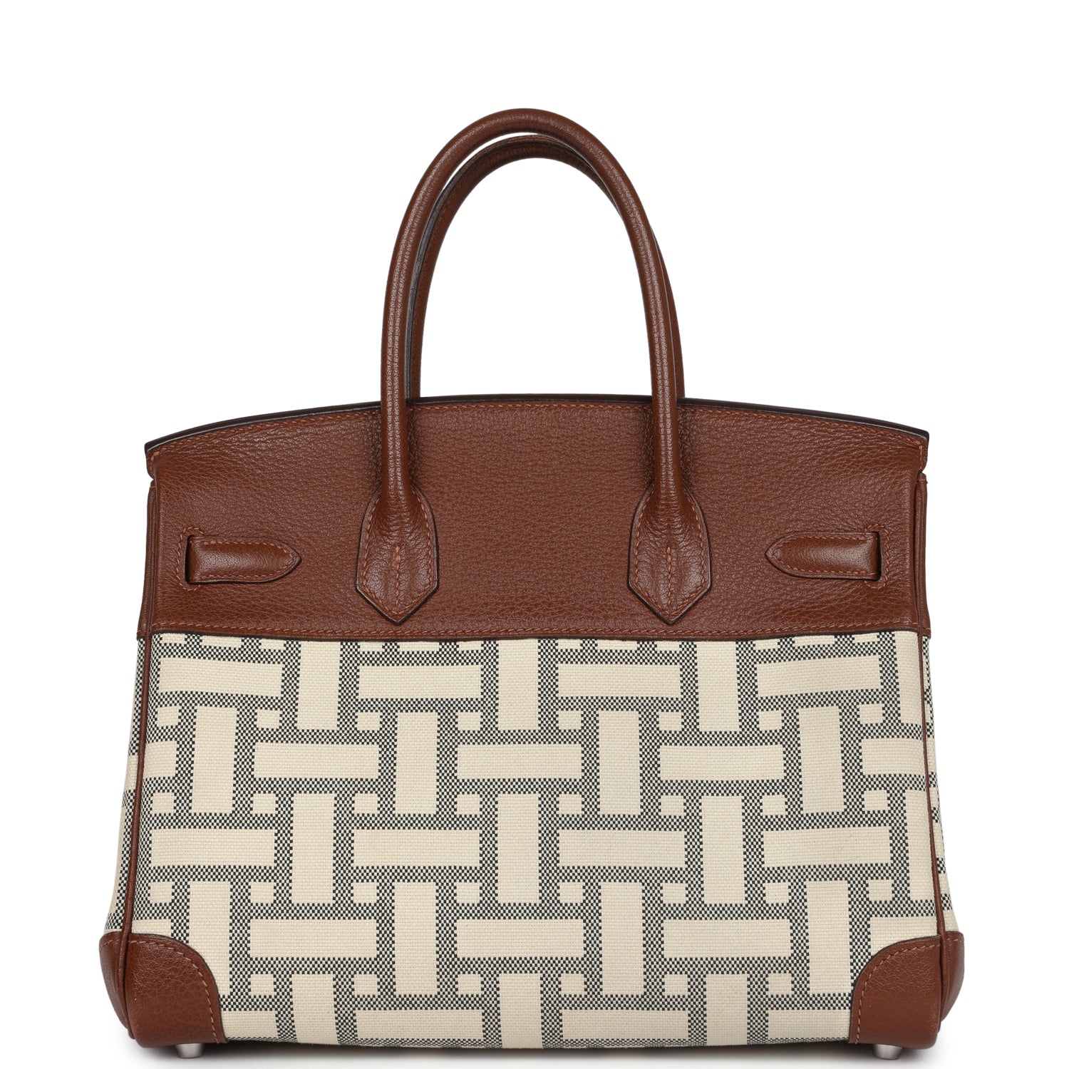 Birkin 30 Marron D'Inde Buffalo and Mosaique Canvas Palladium Hardware Bag