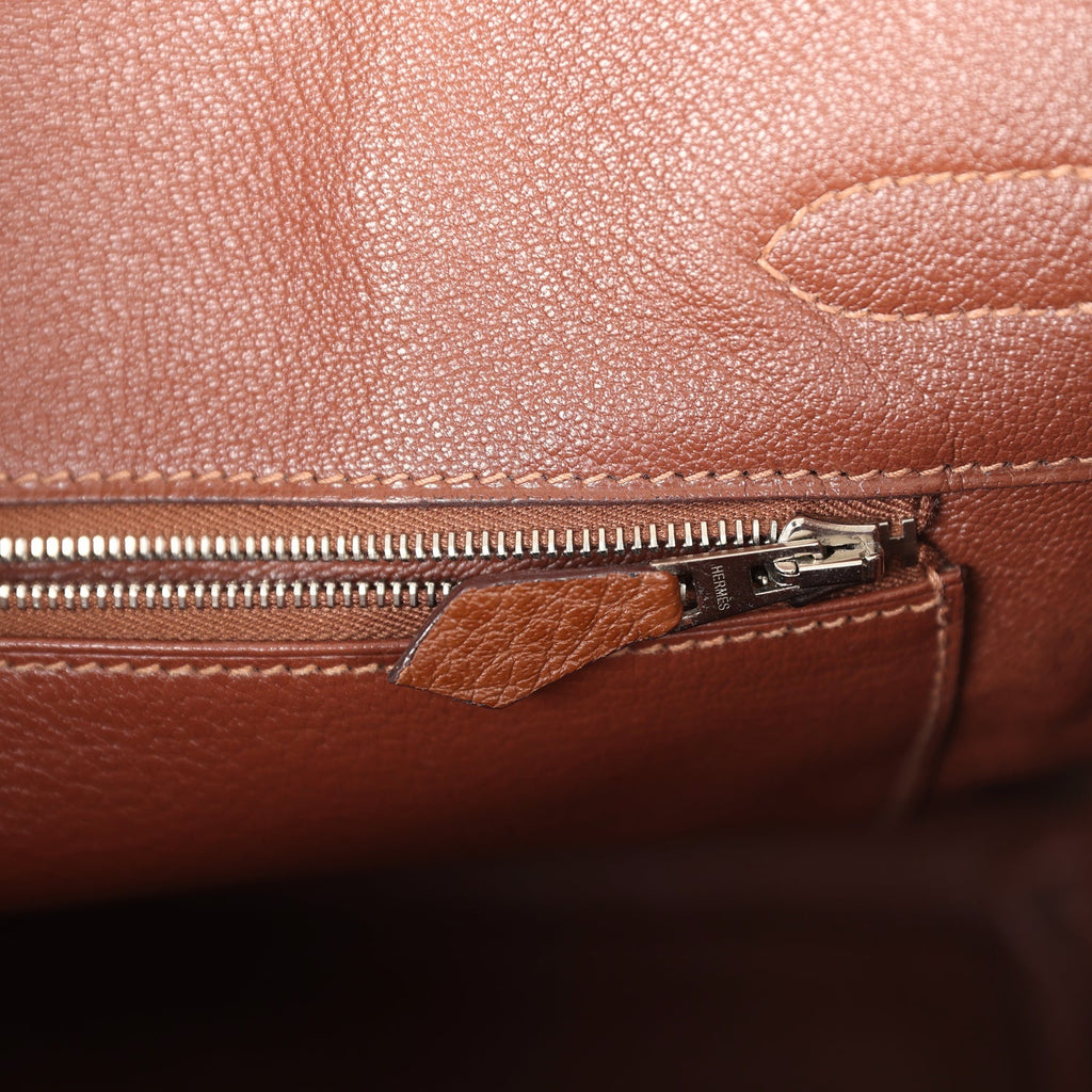 Birkin 30 Marron D'Inde Buffalo and Mosaique Canvas Palladium Hardware Bag