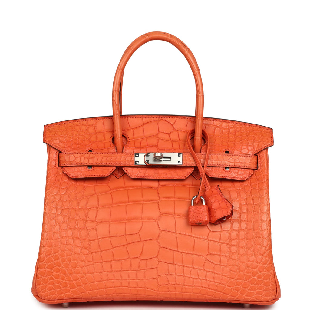Birkin 30 Orange Poppy Matte Alligator Palladium Hardware Bag