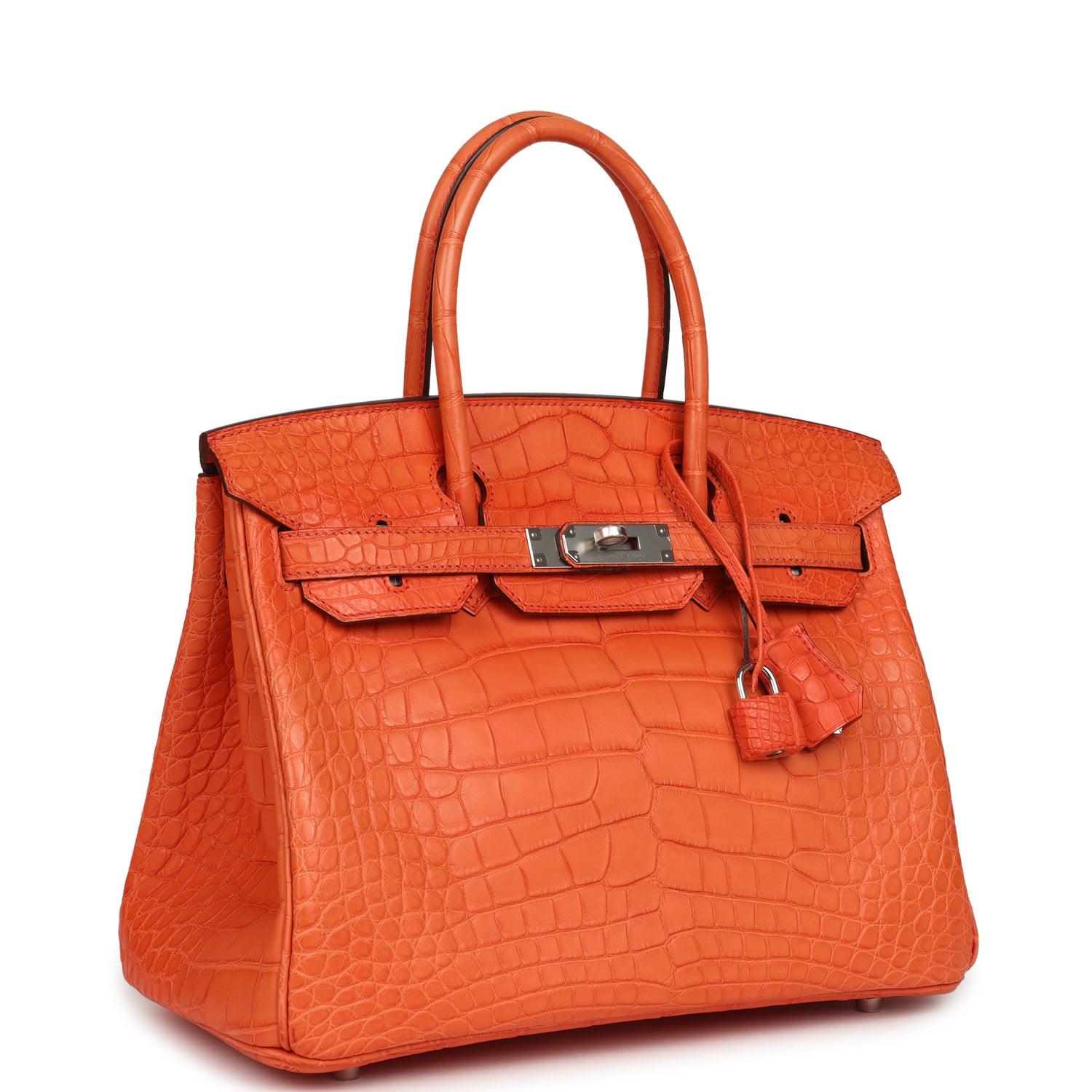Birkin 30 Orange Poppy Matte Alligator Palladium Hardware Bag