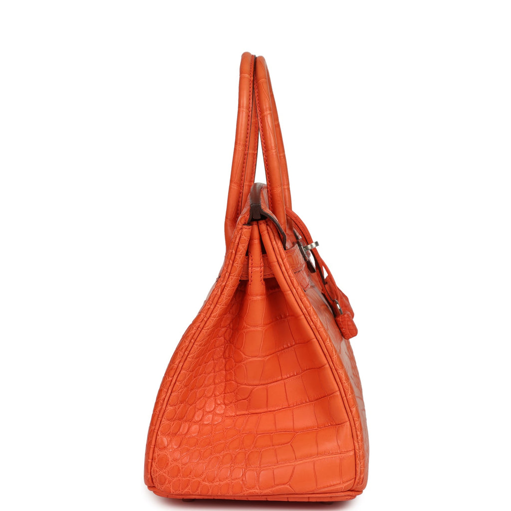 Birkin 30 Orange Poppy Matte Alligator Palladium Hardware Bag