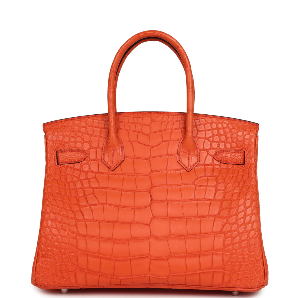 Birkin 30 Orange Poppy Matte Alligator Palladium Hardware Bag