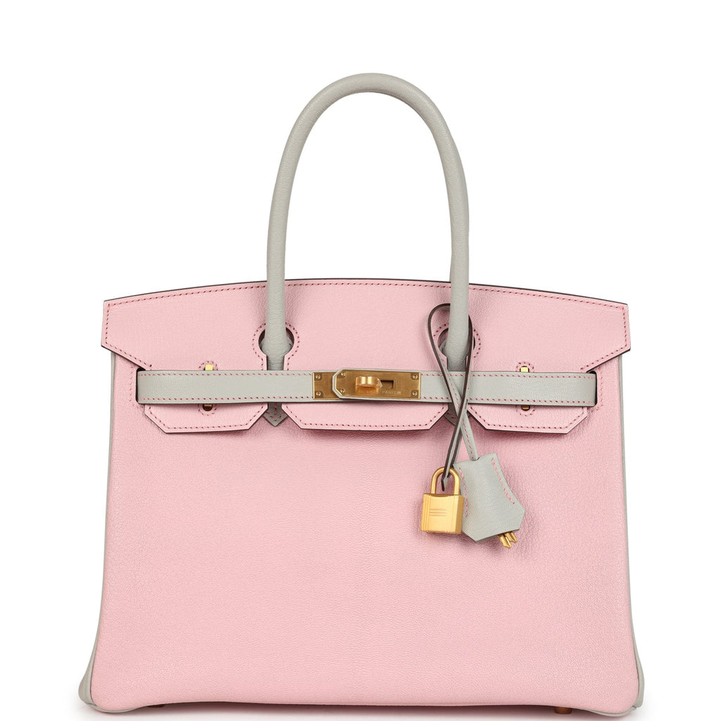 Birkin 30 Rose Sakura and Gris Perle Chevre Brushed Gold Hardware Bag