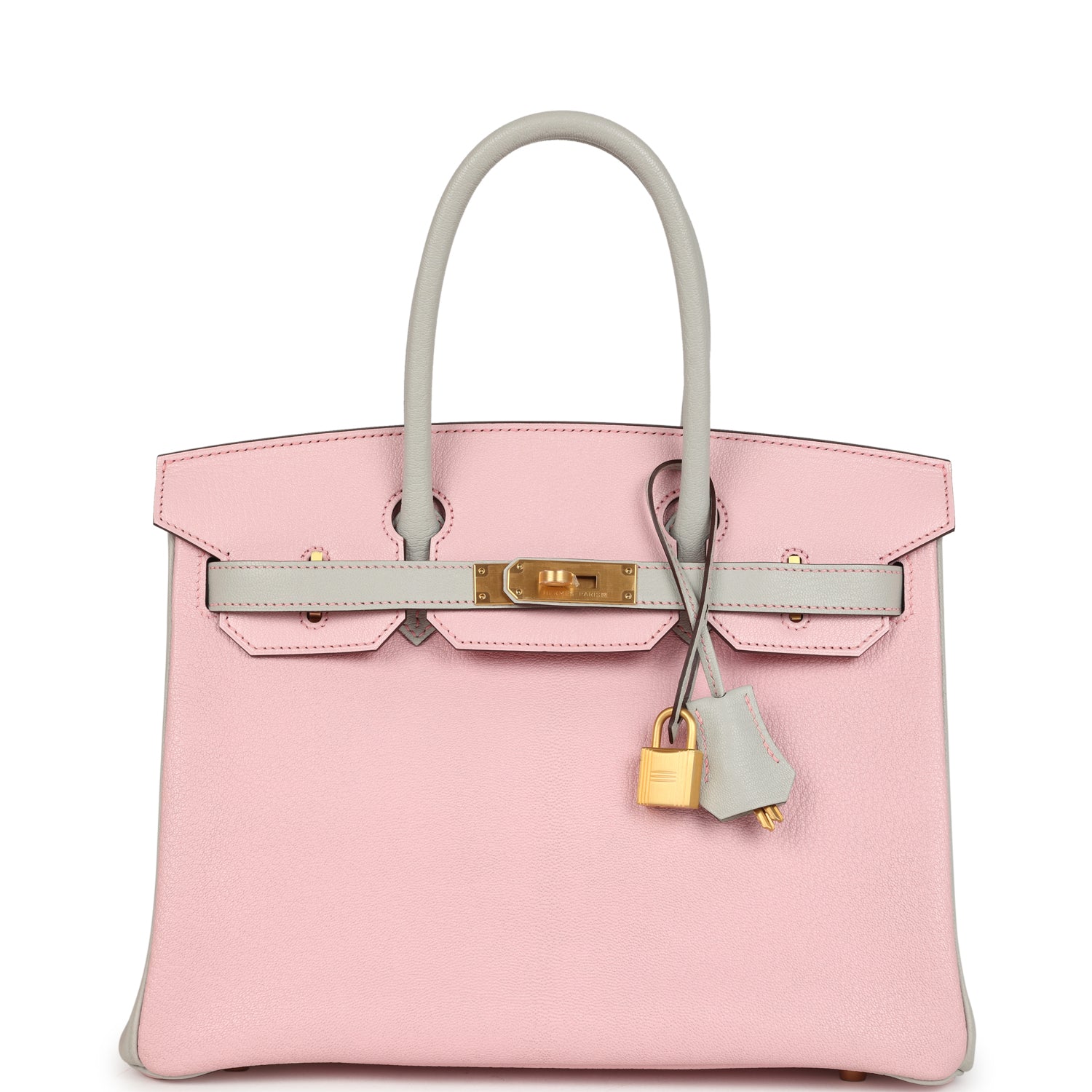 Birkin 30 Rose Sakura and Gris Perle Chevre Brushed Gold Hardware Bag