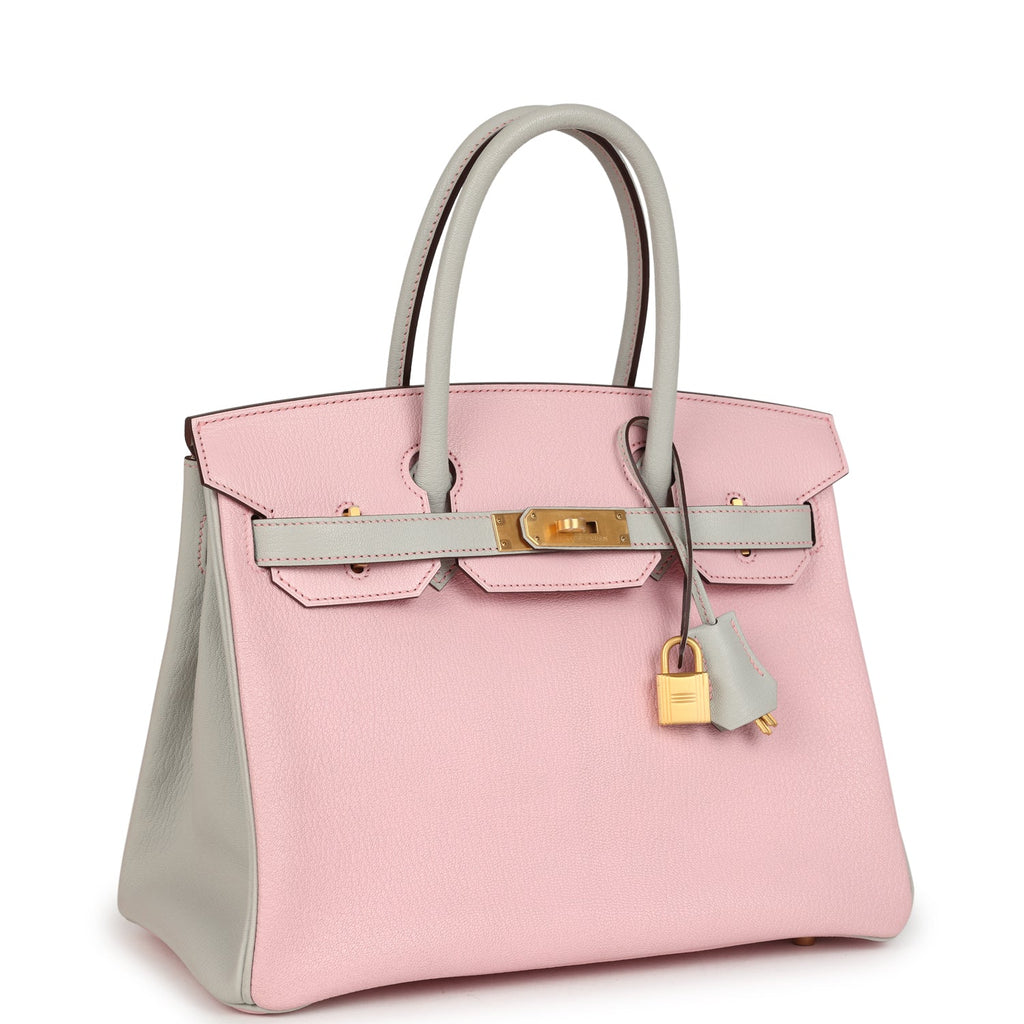 Birkin 30 Rose Sakura and Gris Perle Chevre Brushed Gold Hardware Bag