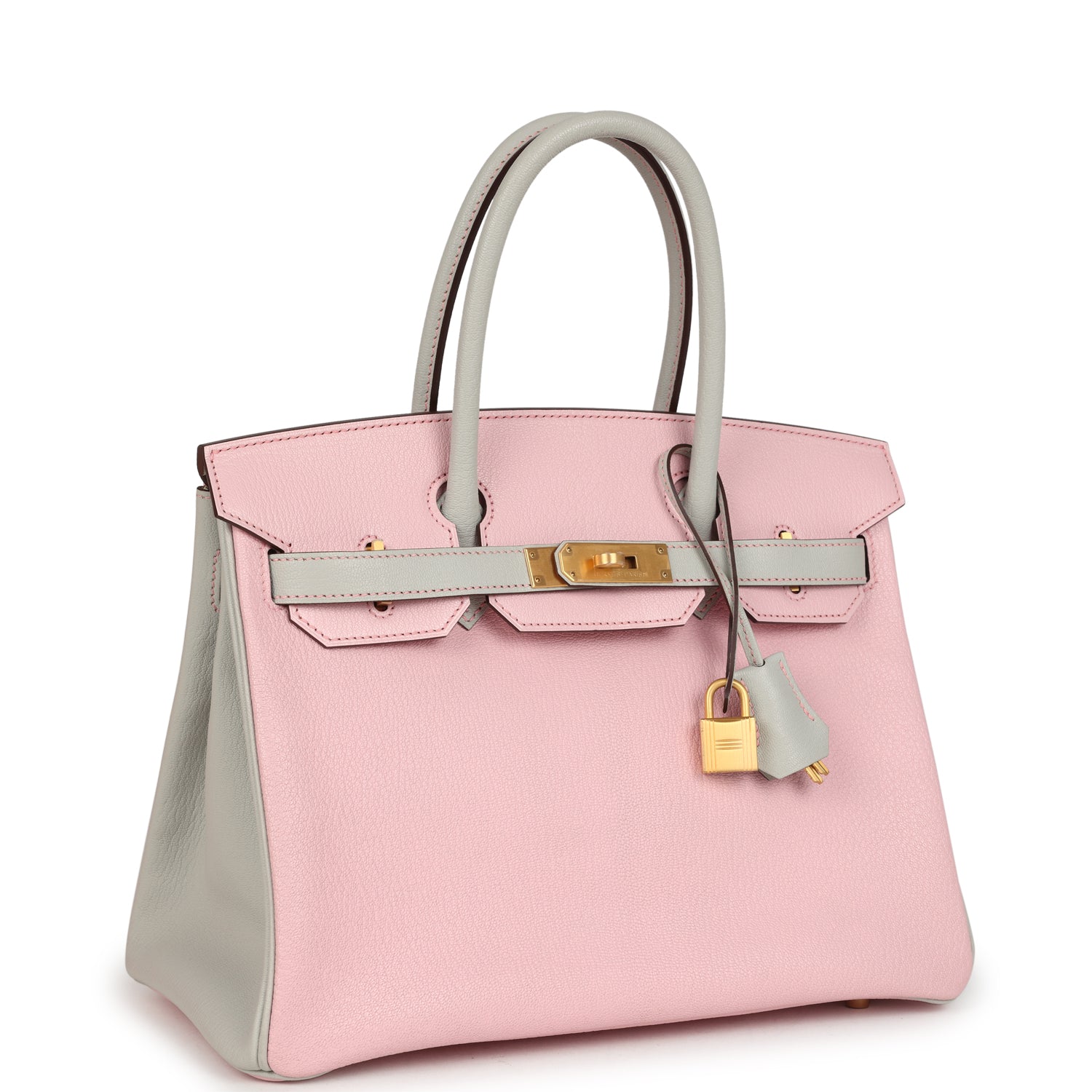Birkin 30 Rose Sakura and Gris Perle Chevre Brushed Gold Hardware Bag
