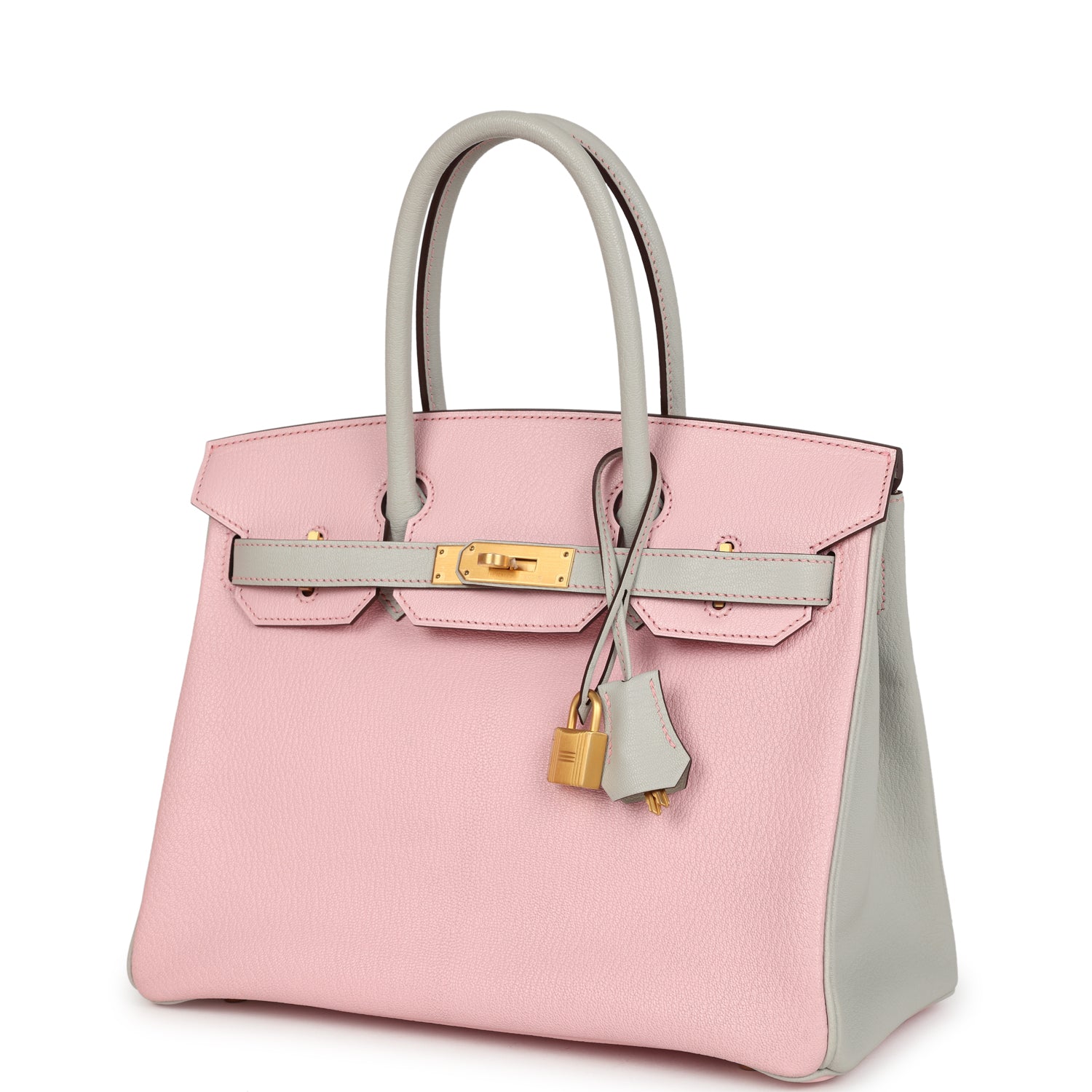 Birkin 30 Rose Sakura and Gris Perle Chevre Brushed Gold Hardware Bag