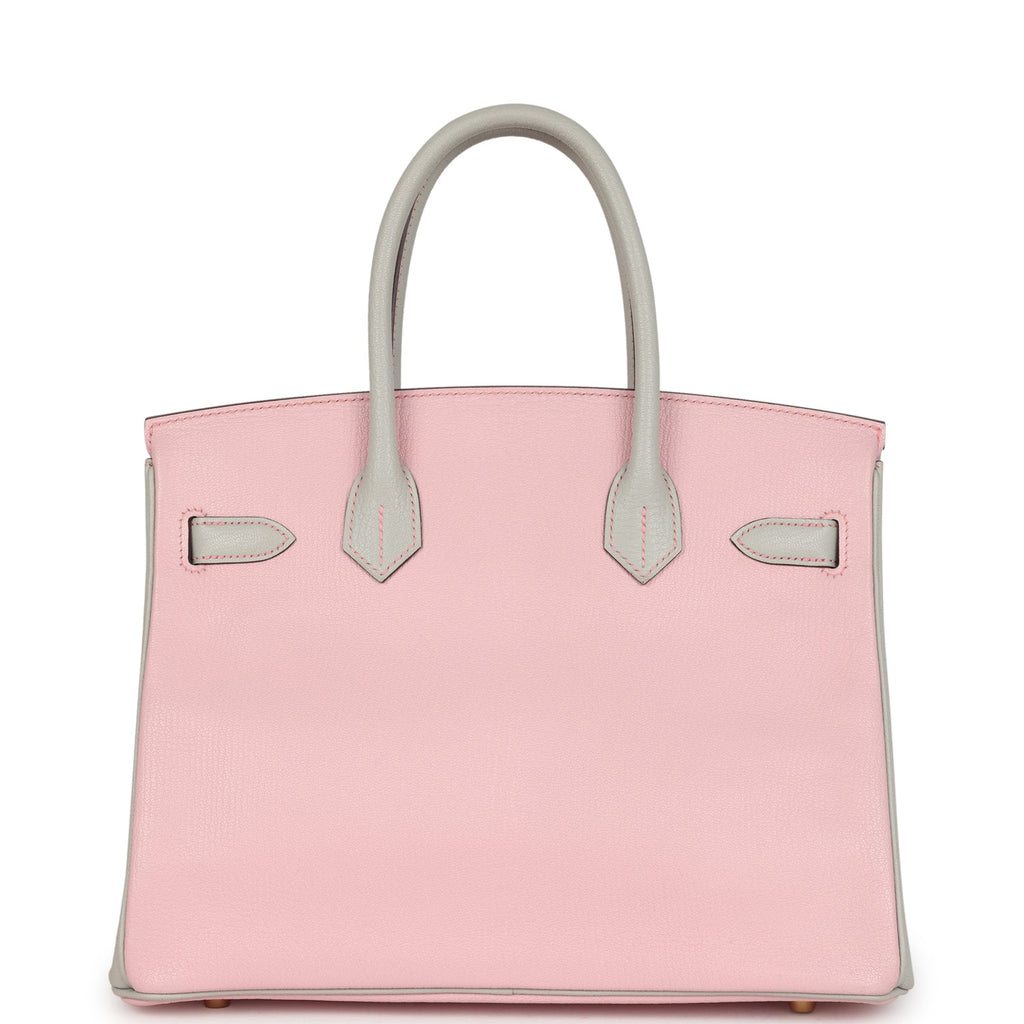 Birkin 30 Rose Sakura and Gris Perle Chevre Brushed Gold Hardware Bag