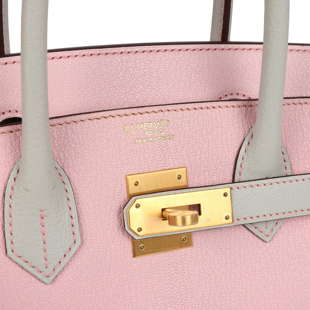 Birkin 30 Rose Sakura and Gris Perle Chevre Brushed Gold Hardware Bag