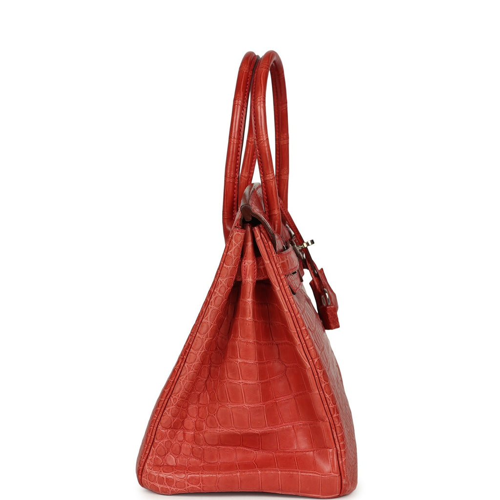 Birkin 30 Rouge Indien Matte Porosus Crocodile Palladium Hardware Bag