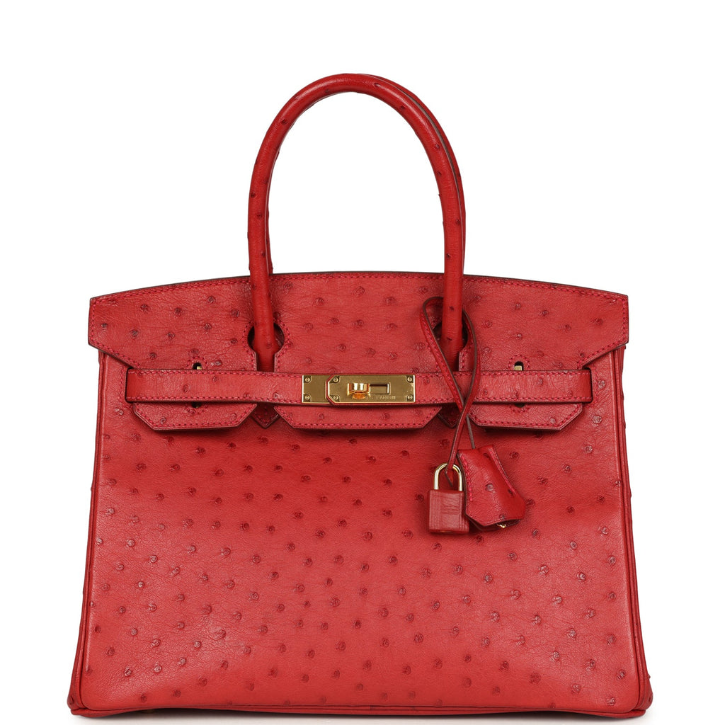 Birkin 30 Rouge Vif Ostrich Gold Hardware Bag
