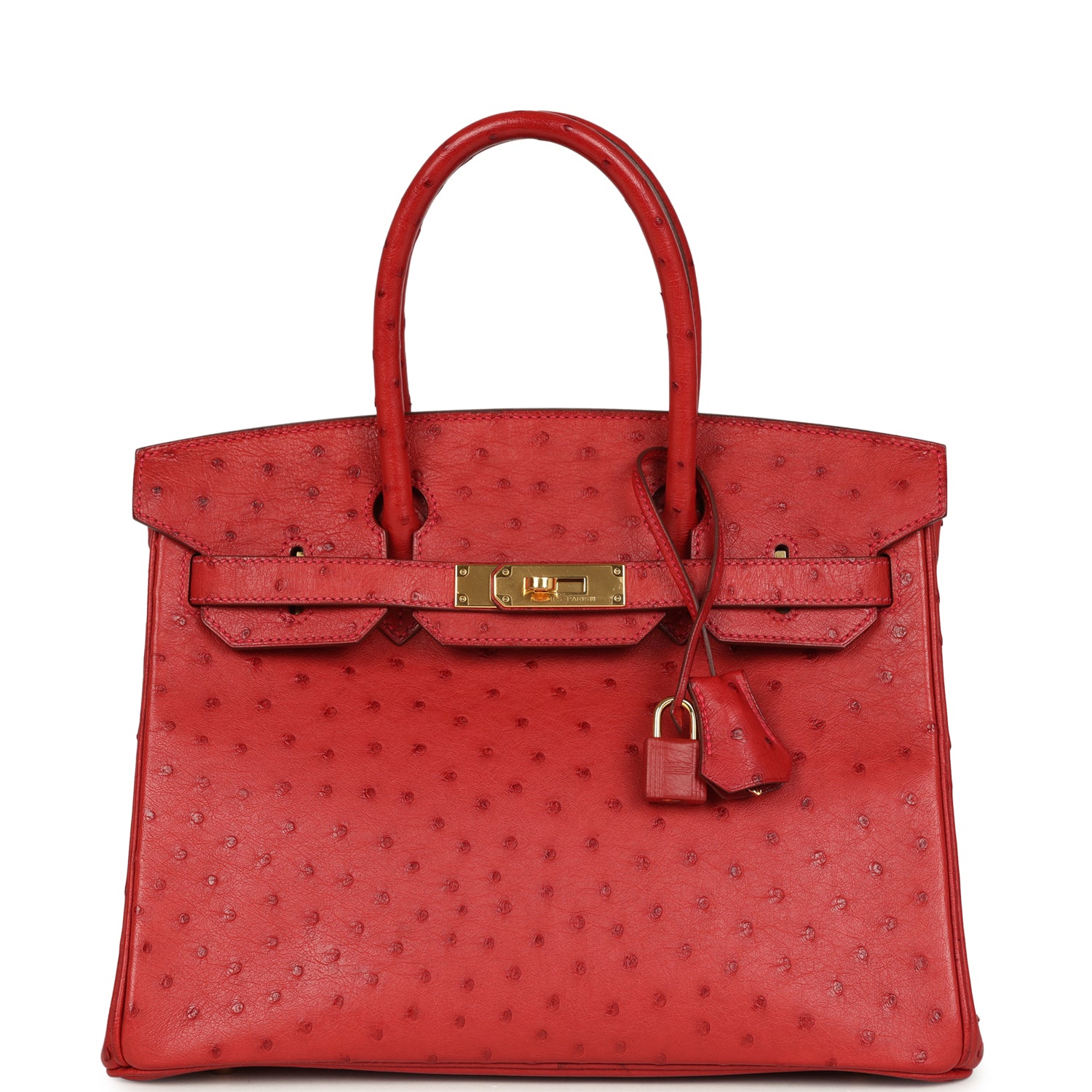 Birkin 30 Rouge Vif Ostrich Gold Hardware Bag