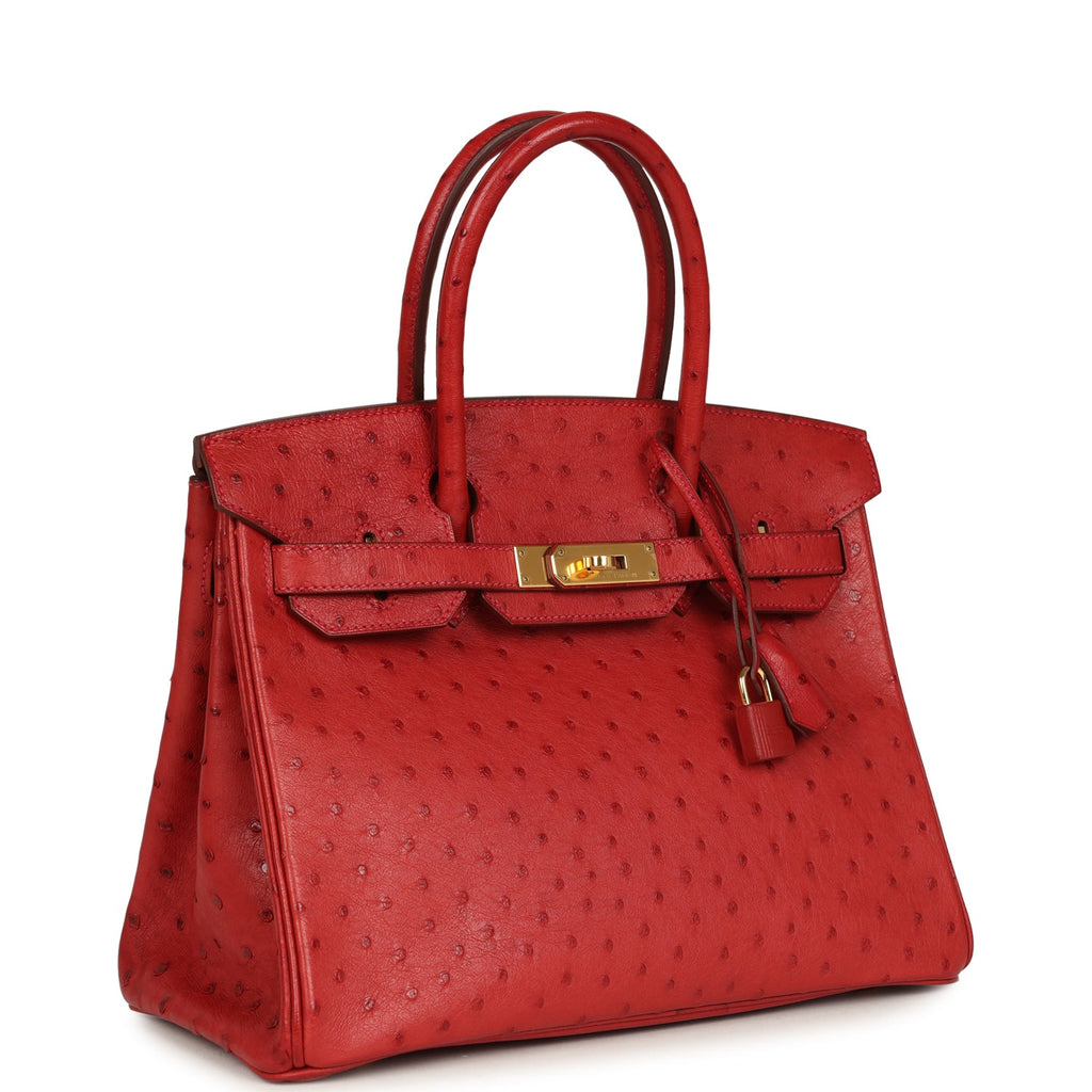 Birkin 30 Rouge Vif Ostrich Gold Hardware Bag