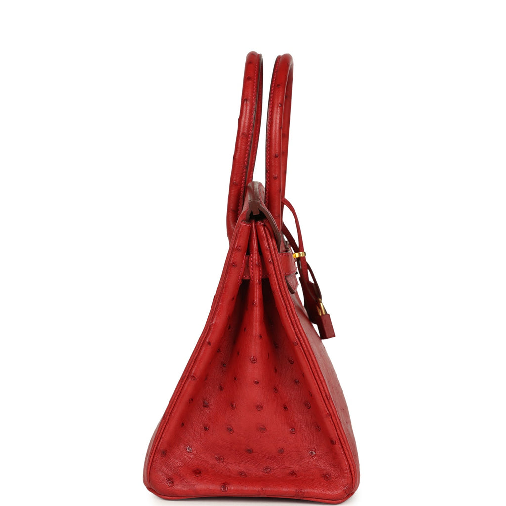 Birkin 30 Rouge Vif Ostrich Gold Hardware Bag