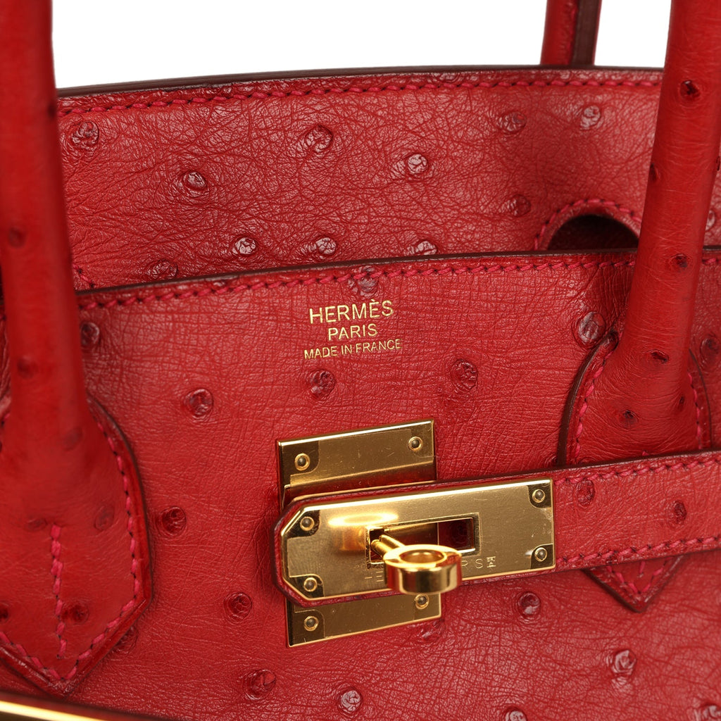 Birkin 30 Rouge Vif Ostrich Gold Hardware Bag
