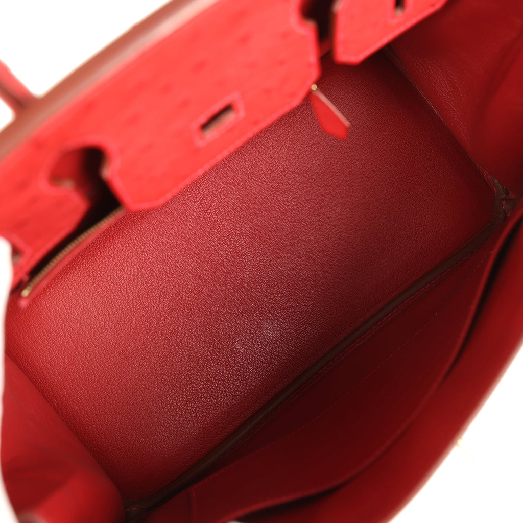 Birkin 30 Rouge Vif Ostrich Gold Hardware Bag