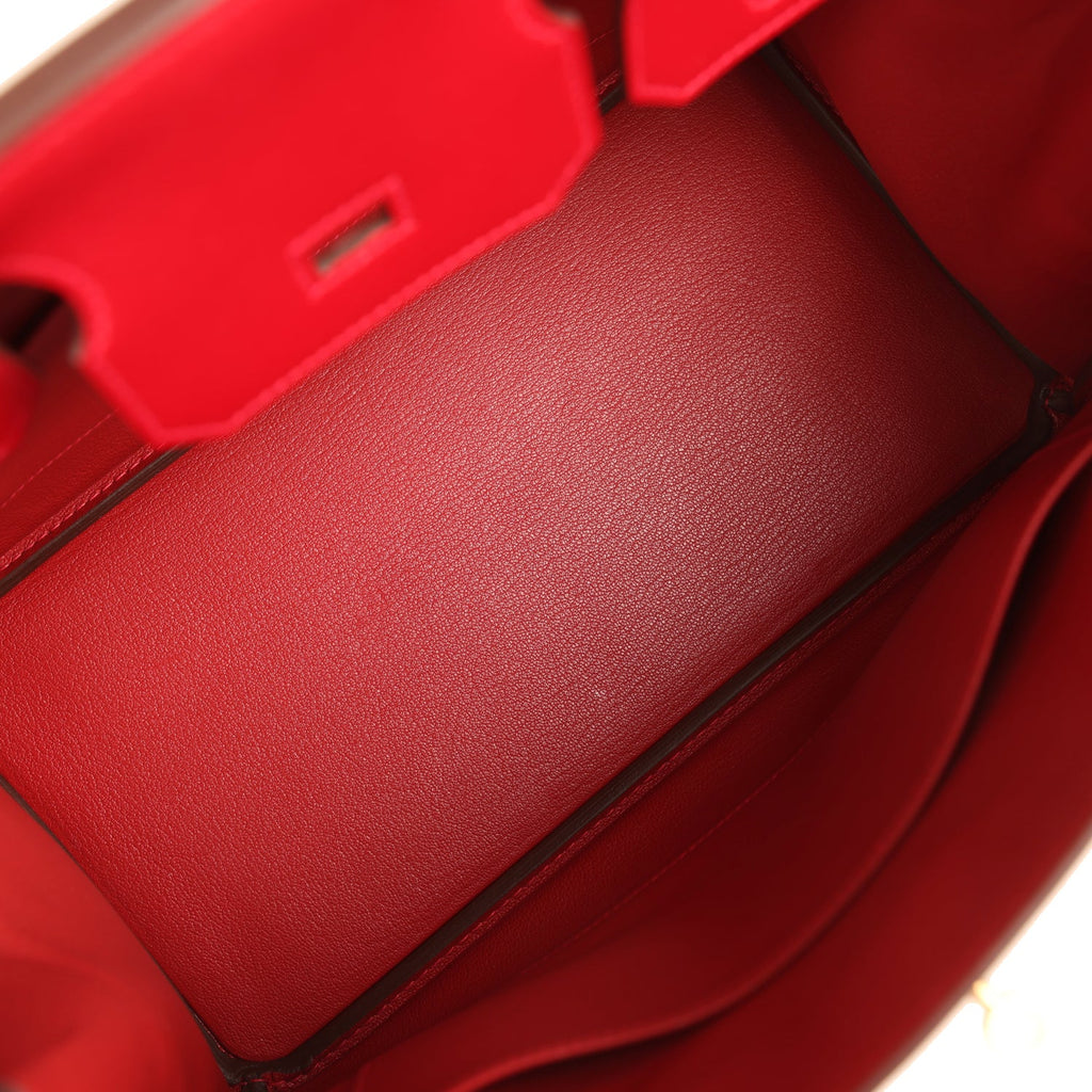 Birkin 30 Rouge Vif Tadelakt Gold Hardware Bag