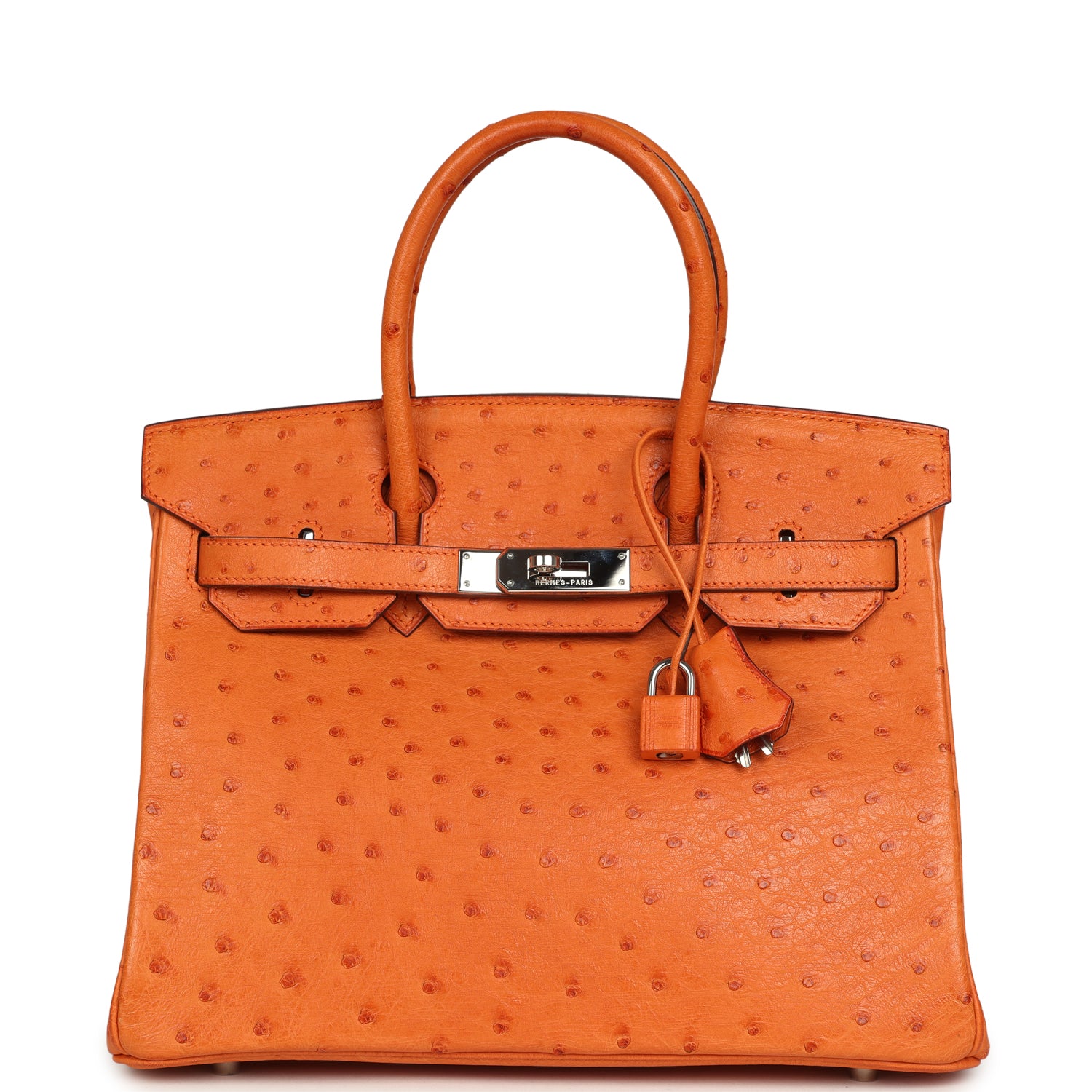 Birkin 30 Tangerine Ostrich Palladium Hardware Bag