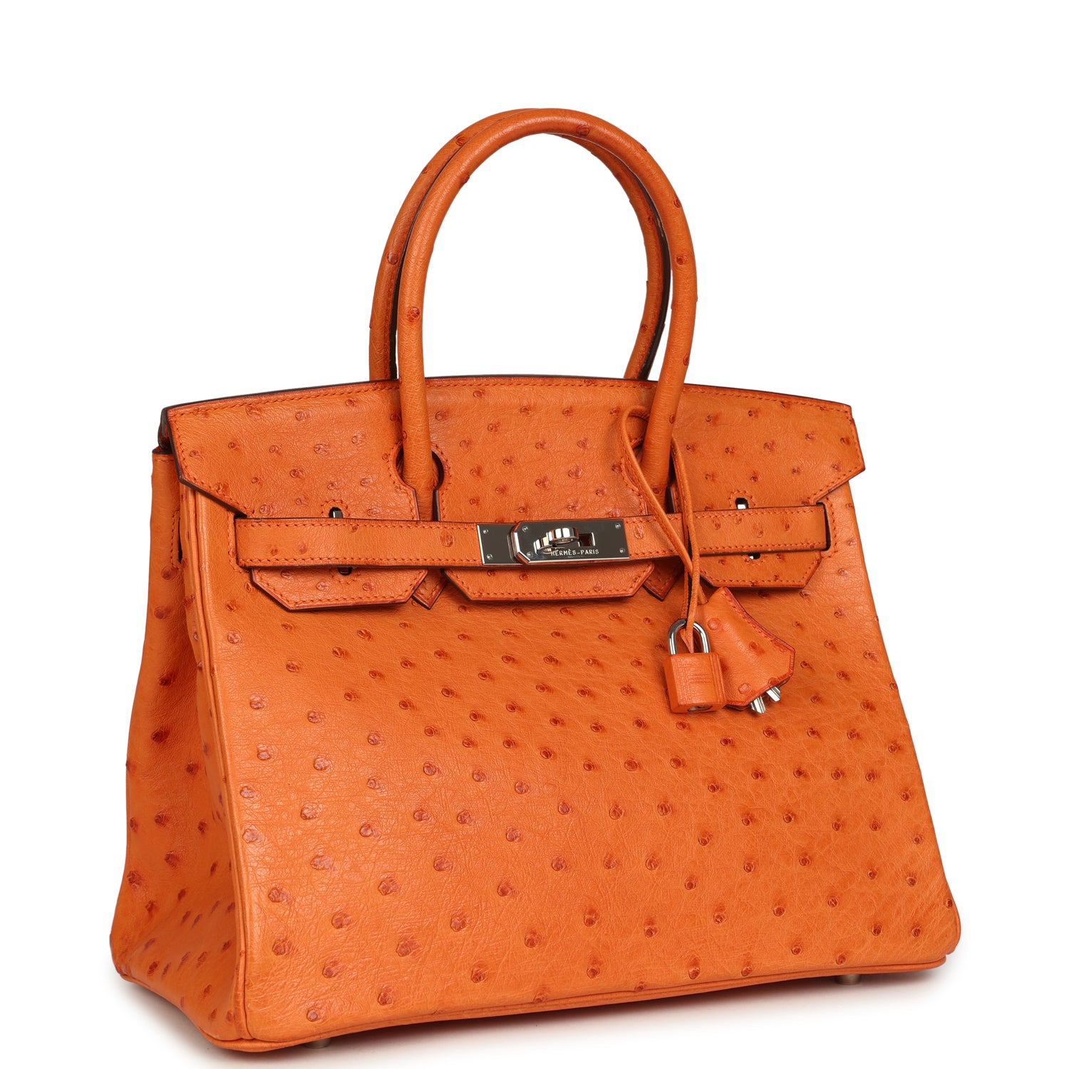 Birkin 30 Tangerine Ostrich Palladium Hardware Bag