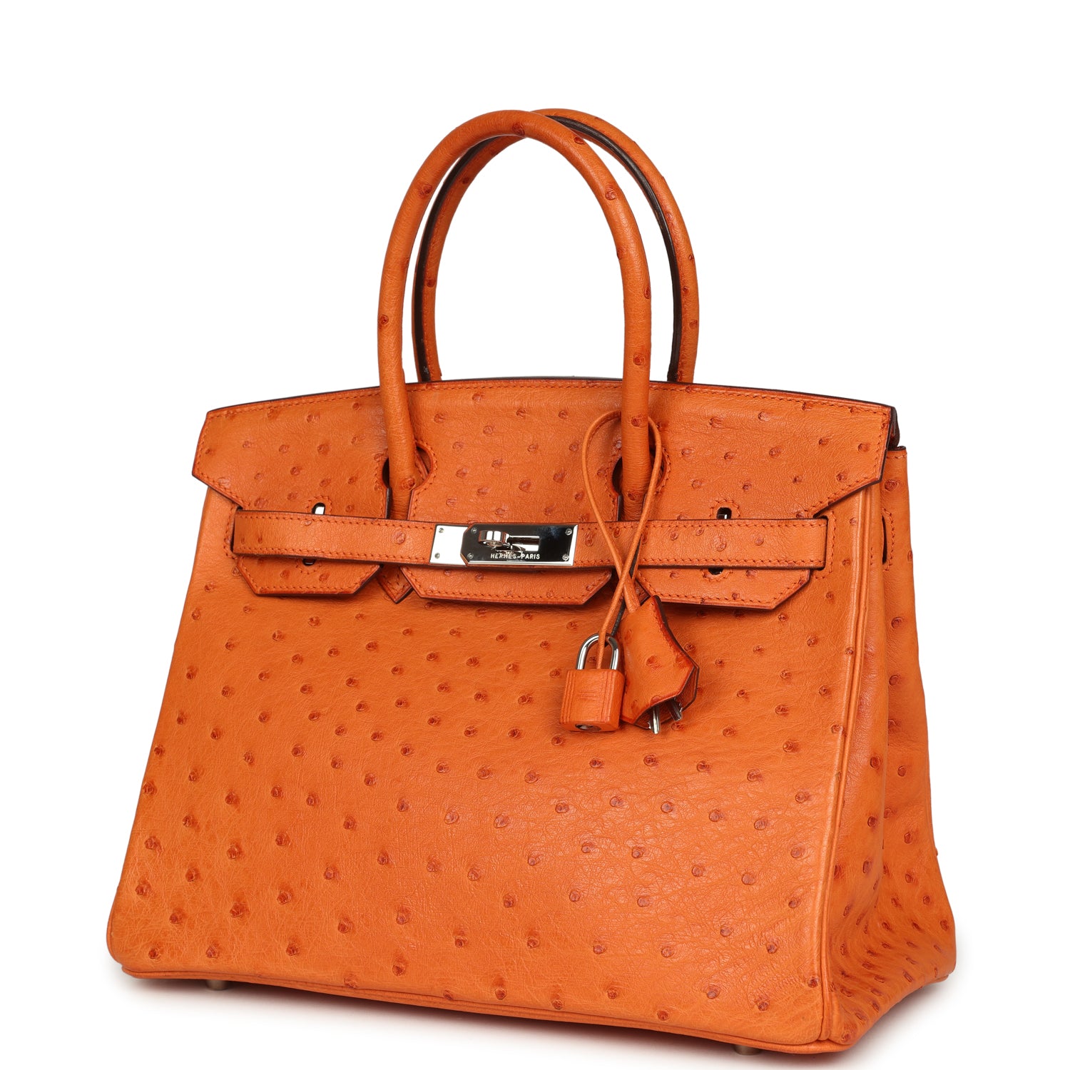 Birkin 30 Tangerine Ostrich Palladium Hardware Bag