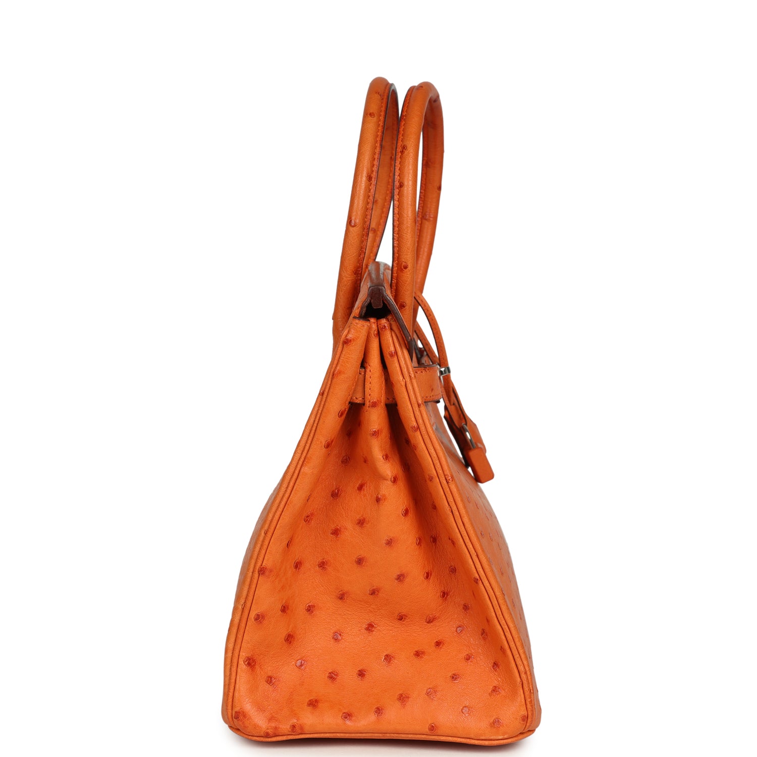 Birkin 30 Tangerine Ostrich Palladium Hardware Bag