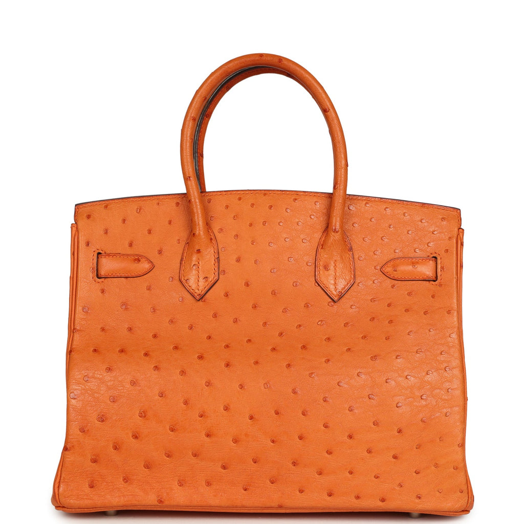 Birkin 30 Tangerine Ostrich Palladium Hardware Bag