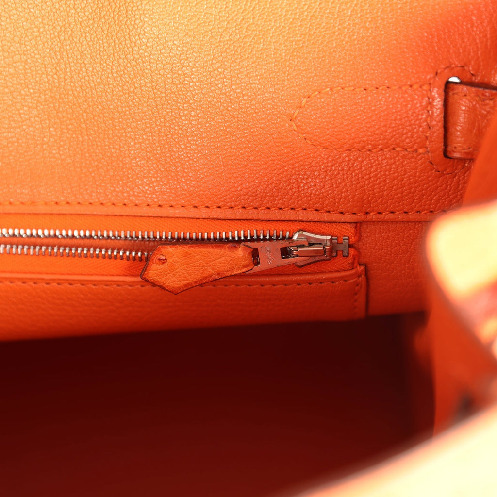 Birkin 30 Tangerine Ostrich Palladium Hardware Bag