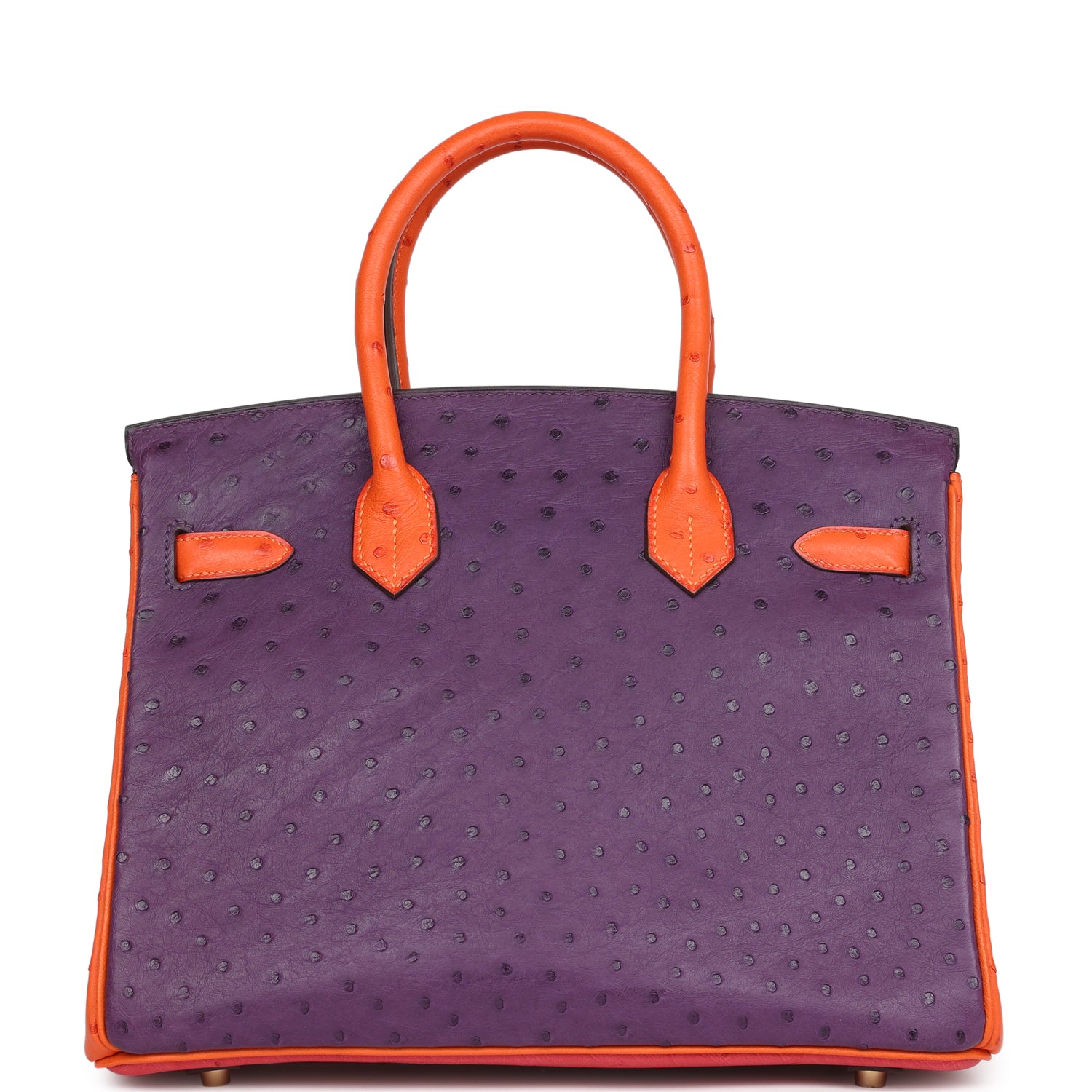 Birkin 30 Tangerine, Violet and Bougainvillea Ostrich Gold Hardware Bag