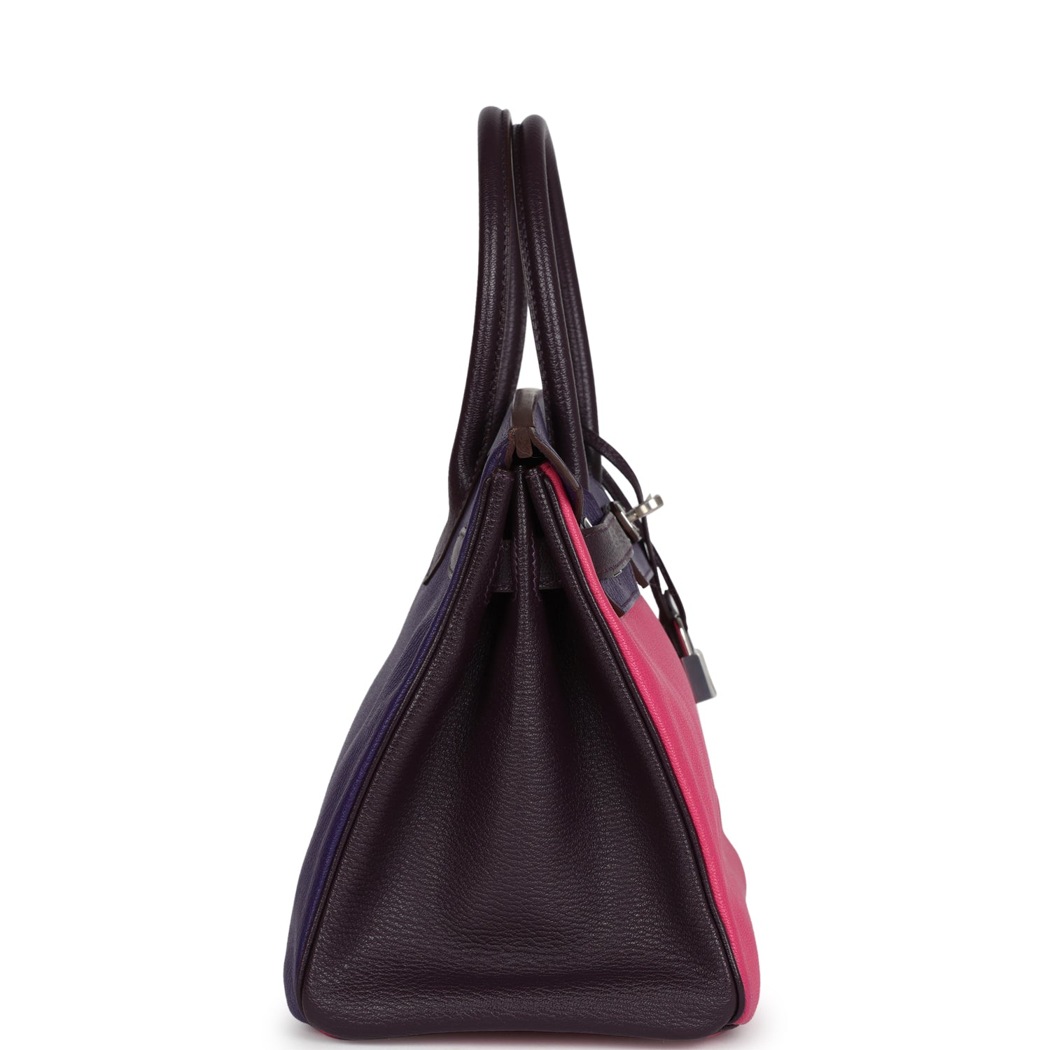 Birkin 30 Tri-color Raisin, Ultraviolet and Rose Shocking Chevre Palladium Hardware Bag