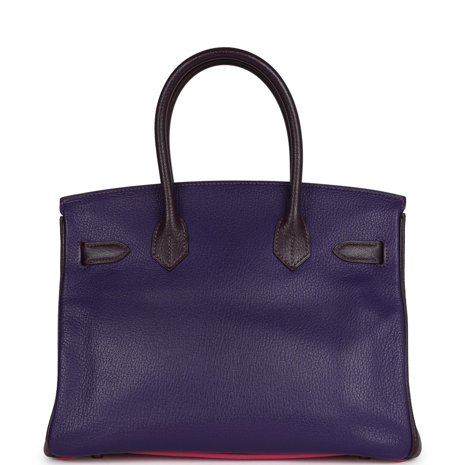 Birkin 30 Tri-color Raisin, Ultraviolet and Rose Shocking Chevre Palladium Hardware Bag