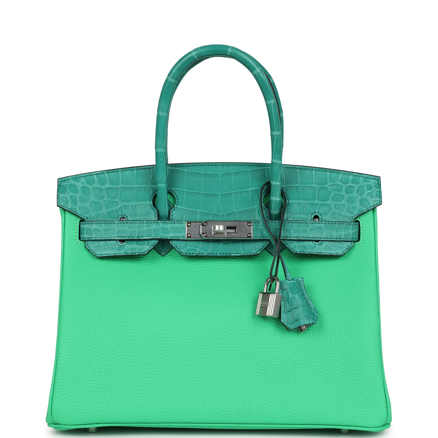 Birkin 30 Vert Comics Togo and Vert Jade Niloticus Crocodile Touch Palladium Hardware Bag
