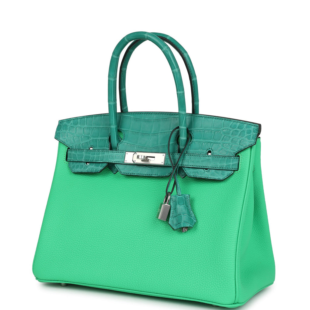 Birkin 30 Vert Comics Togo and Vert Jade Niloticus Crocodile Touch Palladium Hardware Bag