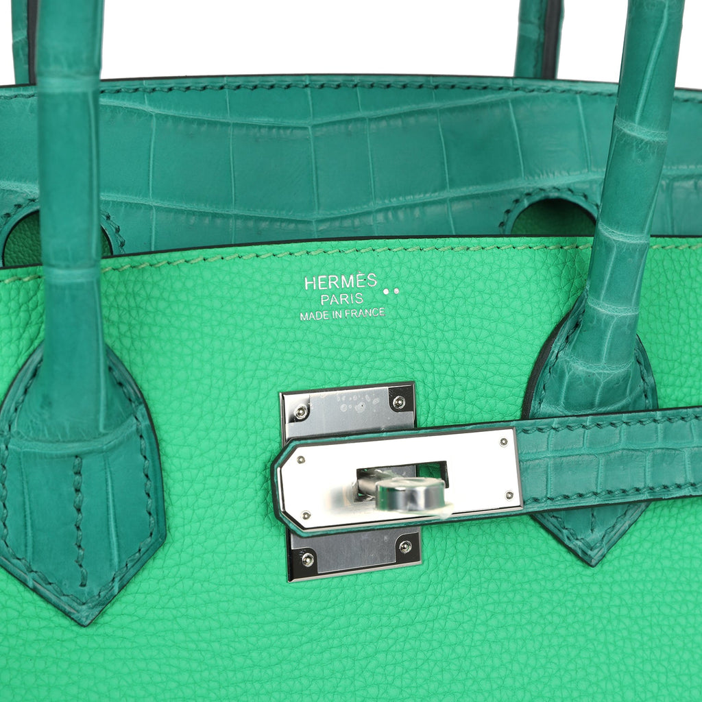 Birkin 30 Vert Comics Togo and Vert Jade Niloticus Crocodile Touch Palladium Hardware Bag