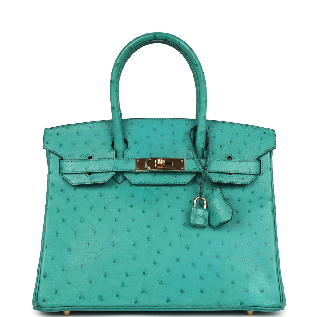 Birkin 30 Vert Verone Ostrich Gold Hardware Bag